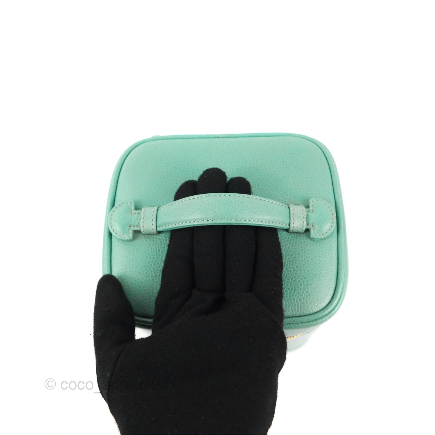 Chanel Vintage Vanity Case Tiffany Blue Caviar Gold Hardware