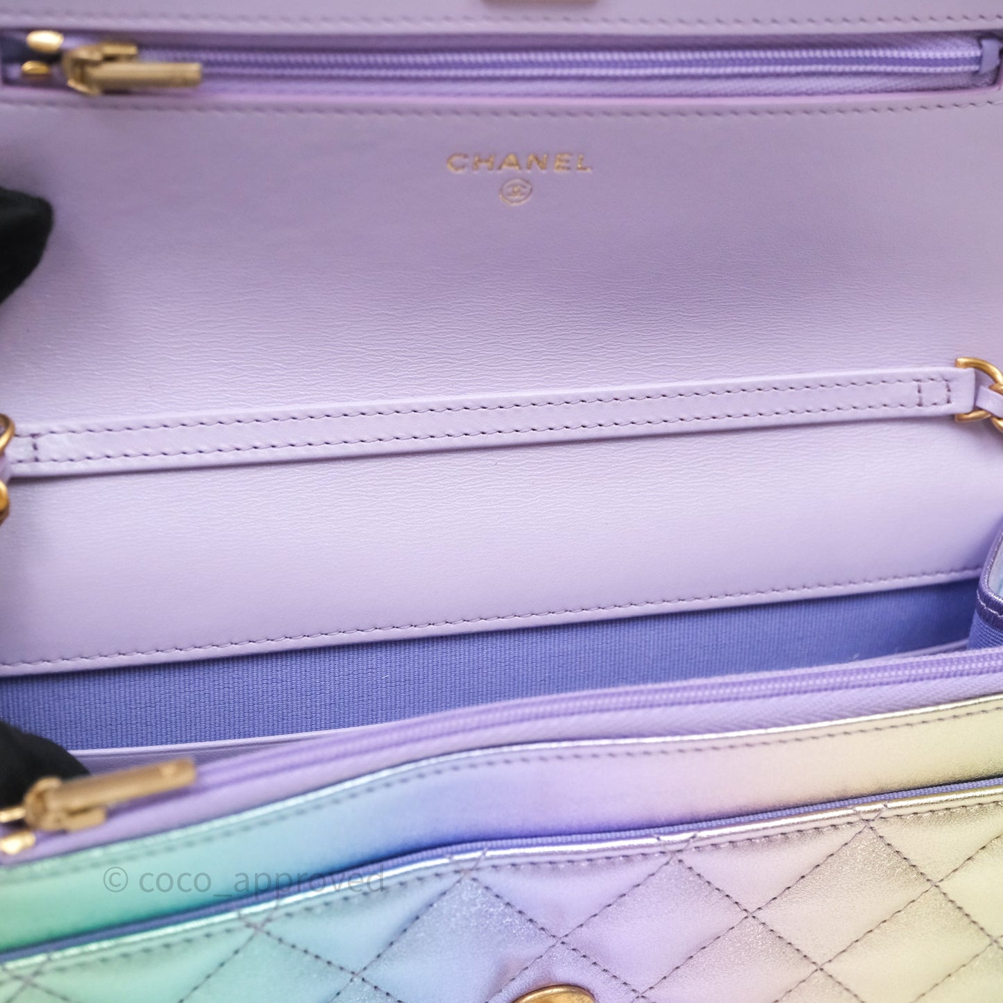 Chanel Quilted Wallet on Chain Lambskin Gradient Metallic Rainbow Gold Hardware