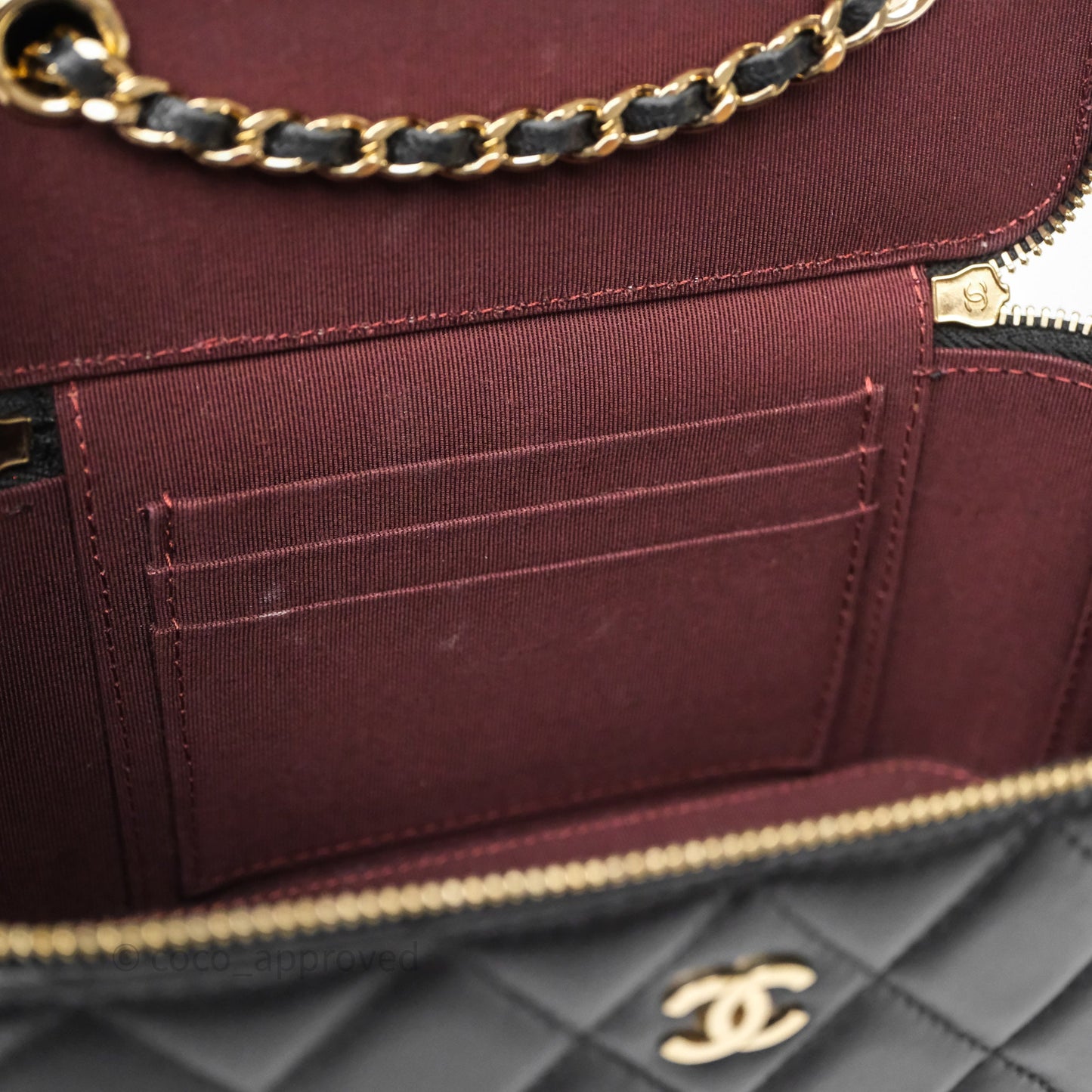 Chanel Vanity Rectangular With Chain Black Lambskin Gold Hardware