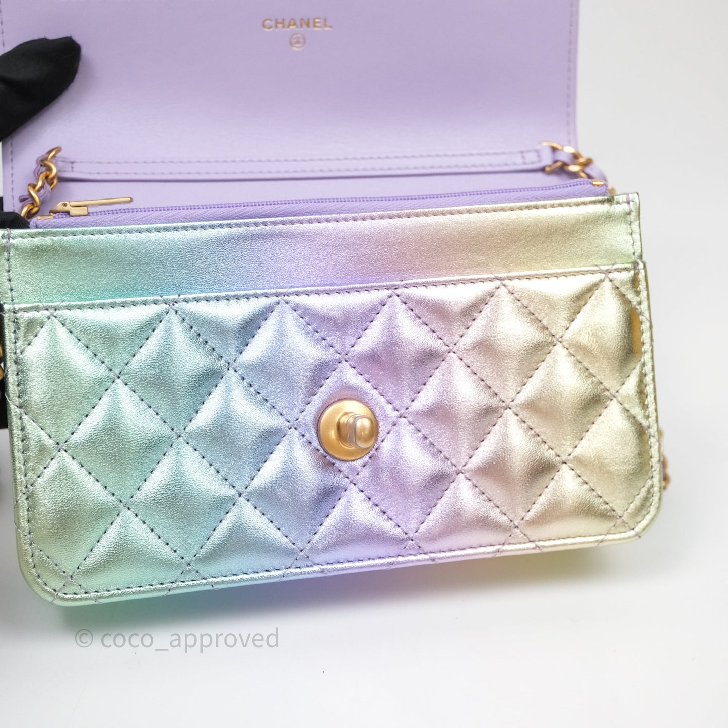 Chanel Quilted Wallet on Chain Lambskin Gradient Metallic Rainbow Gold Hardware