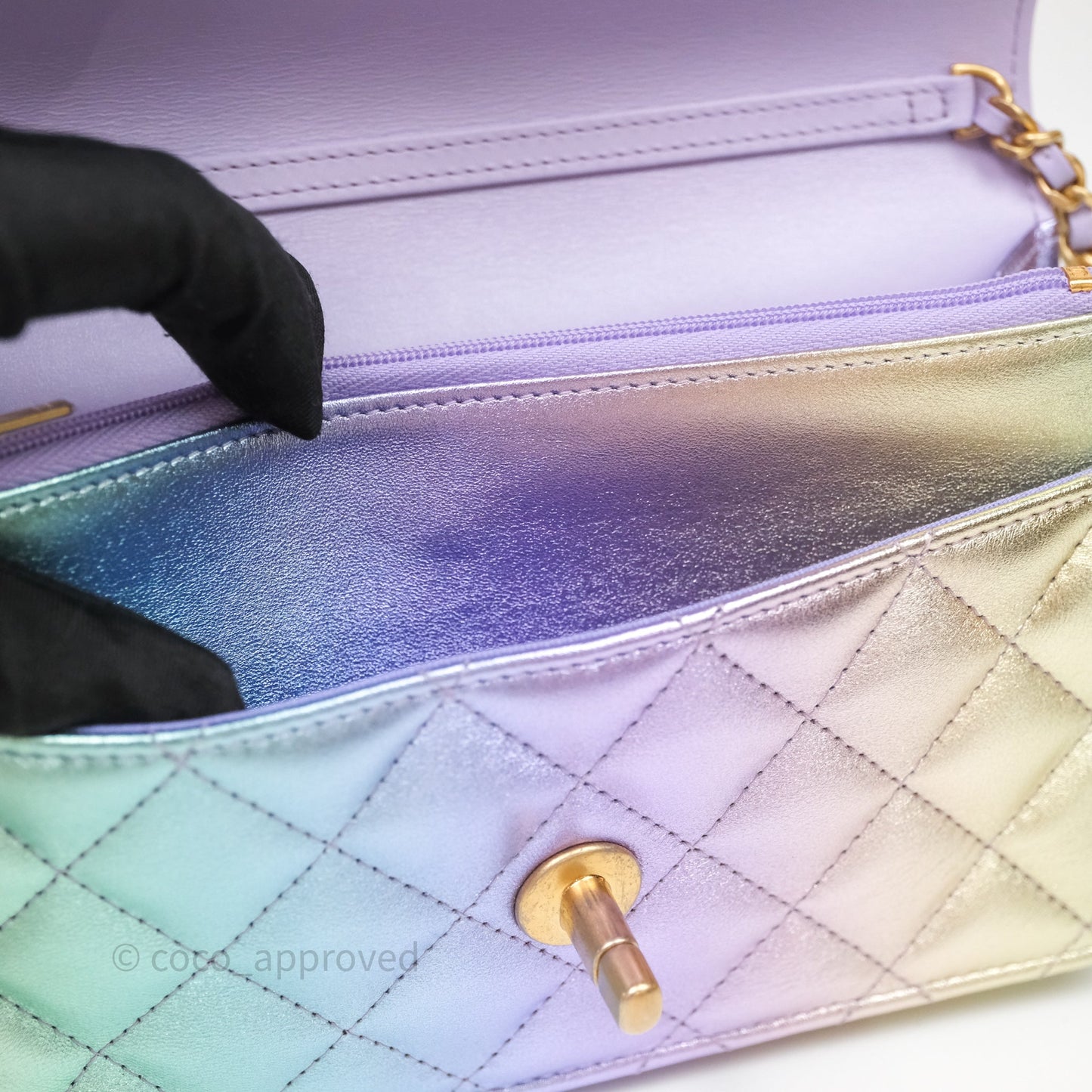 Chanel Quilted Wallet on Chain Lambskin Gradient Metallic Rainbow Gold Hardware