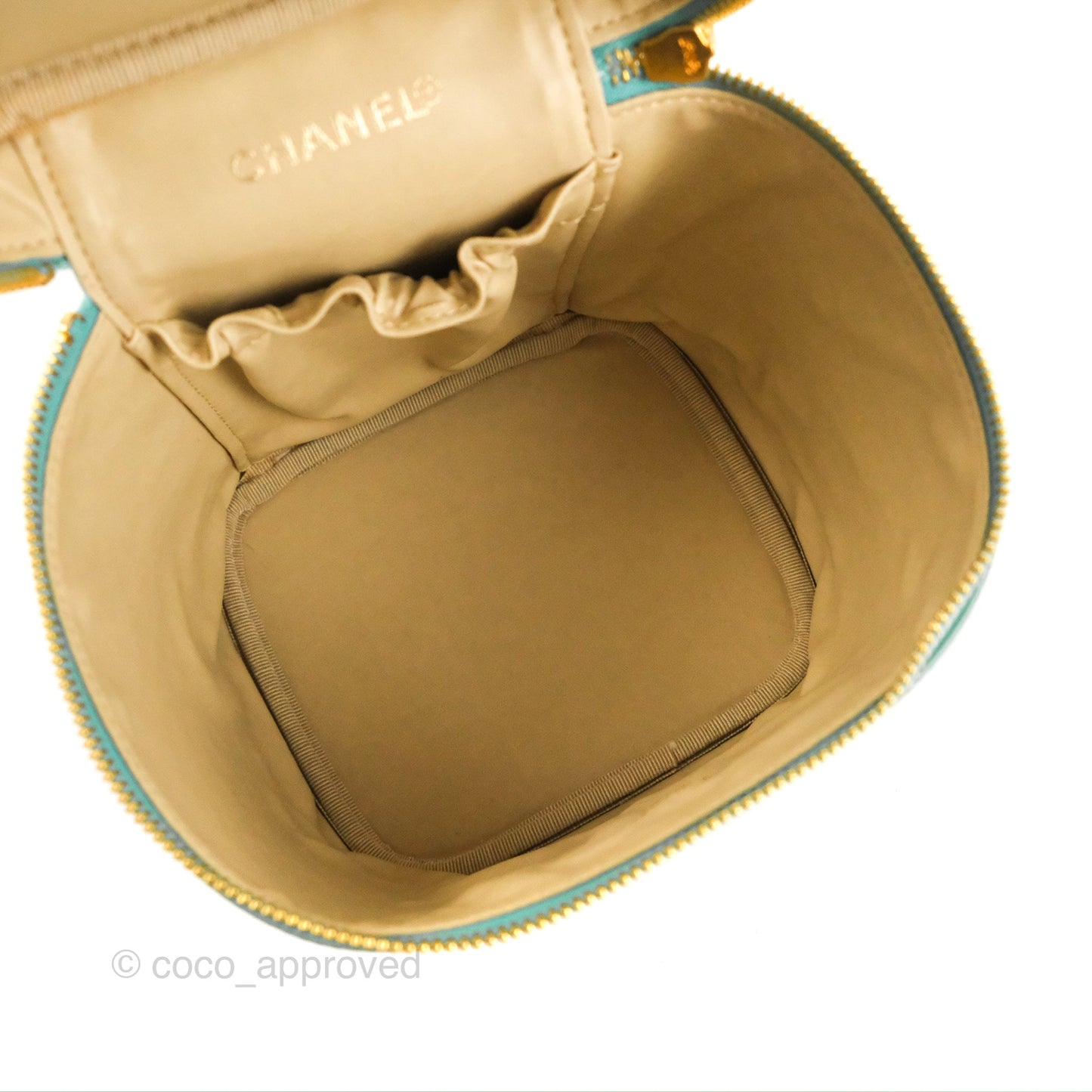 Chanel Vintage Vanity Case Tiffany Blue Caviar Gold Hardware