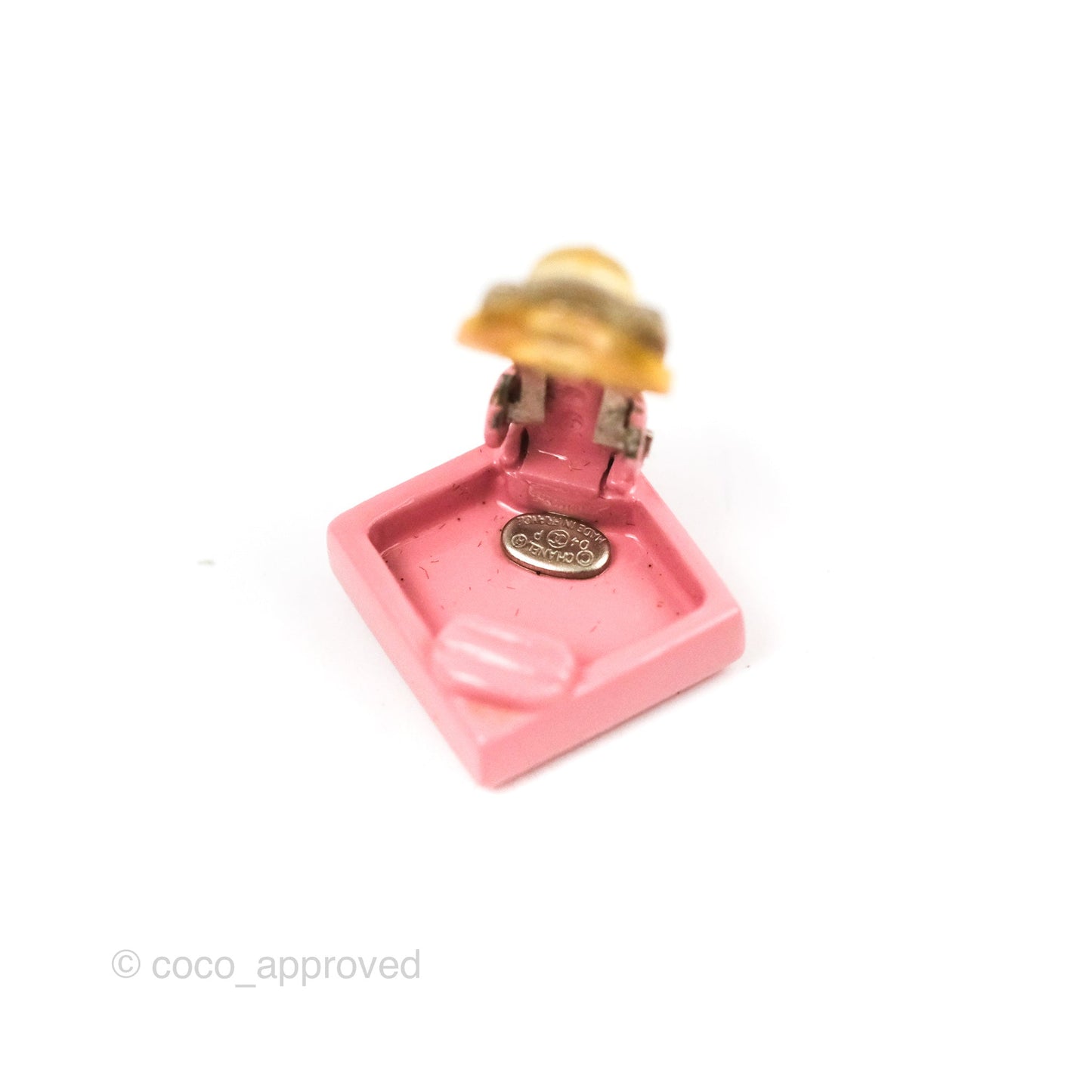 Chanel Vintage CC Pink Square Ear Clips Silver Tone 04P