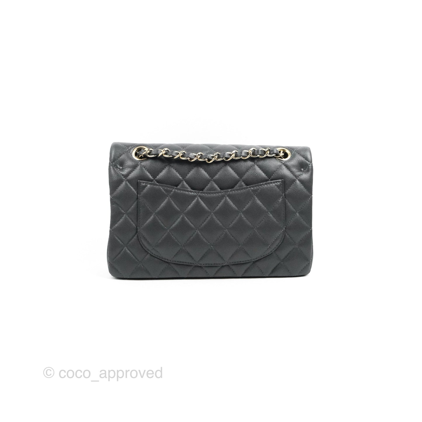 Chanel Small Classic Quilted Flap Dark Grey Caviar Gold Hardware