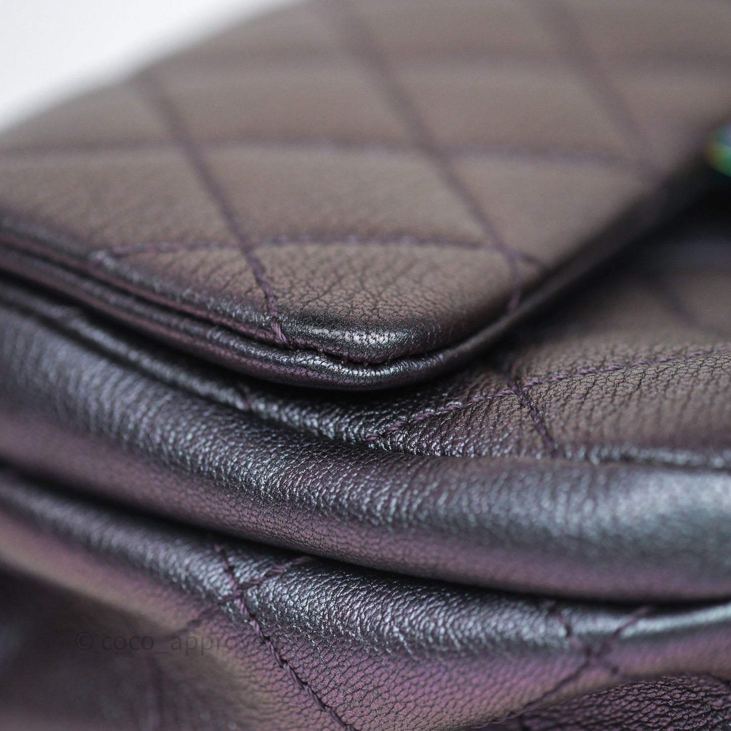 Chanel Quilted Double Carry Waist Chain Flap Iridescent Purple Goatskin Rainbow Hardware