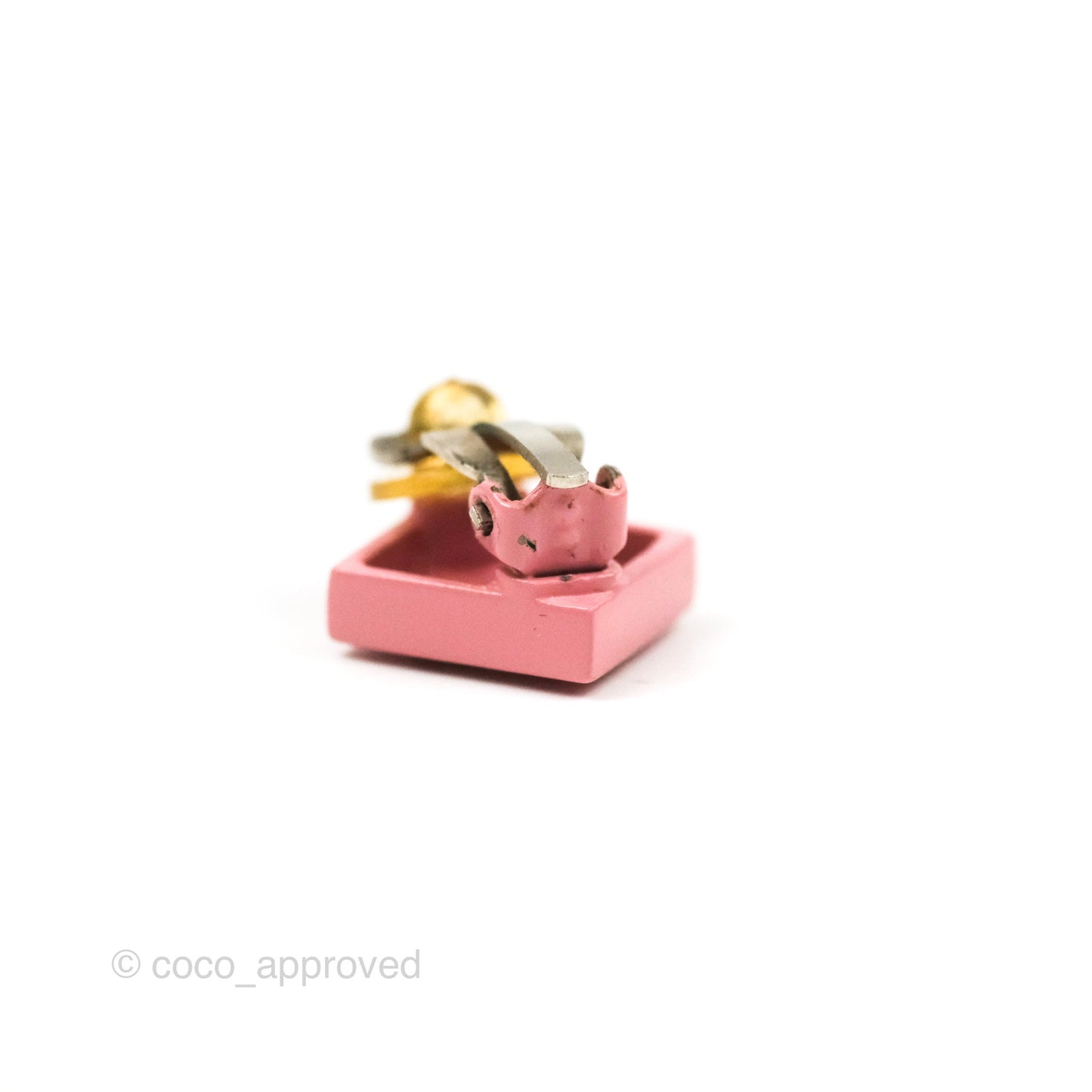 Chanel Vintage CC Pink Square Ear Clips Silver Tone 04P