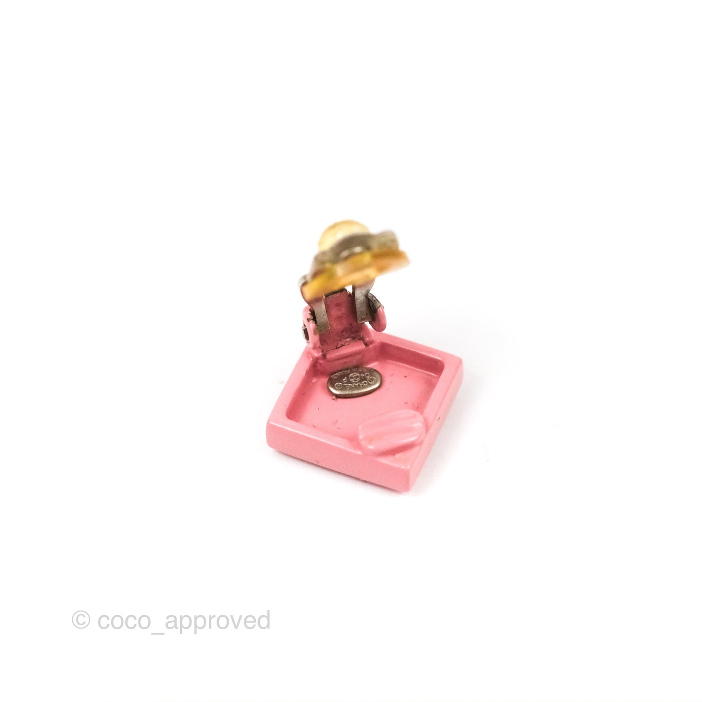 Chanel Vintage CC Pink Square Ear Clips Silver Tone 04P
