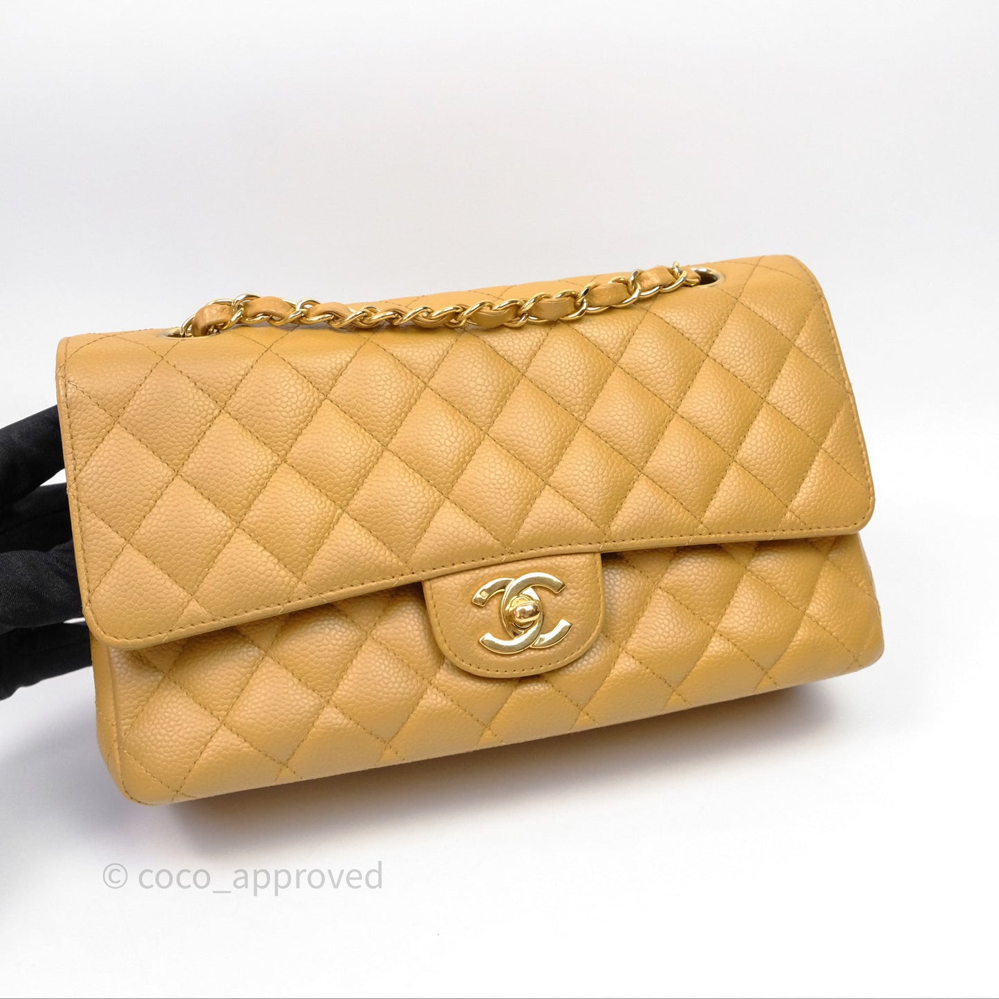 Chanel Medium Quilted  Flap Vintage Dark Beige Caviar 24K Gold Hardware