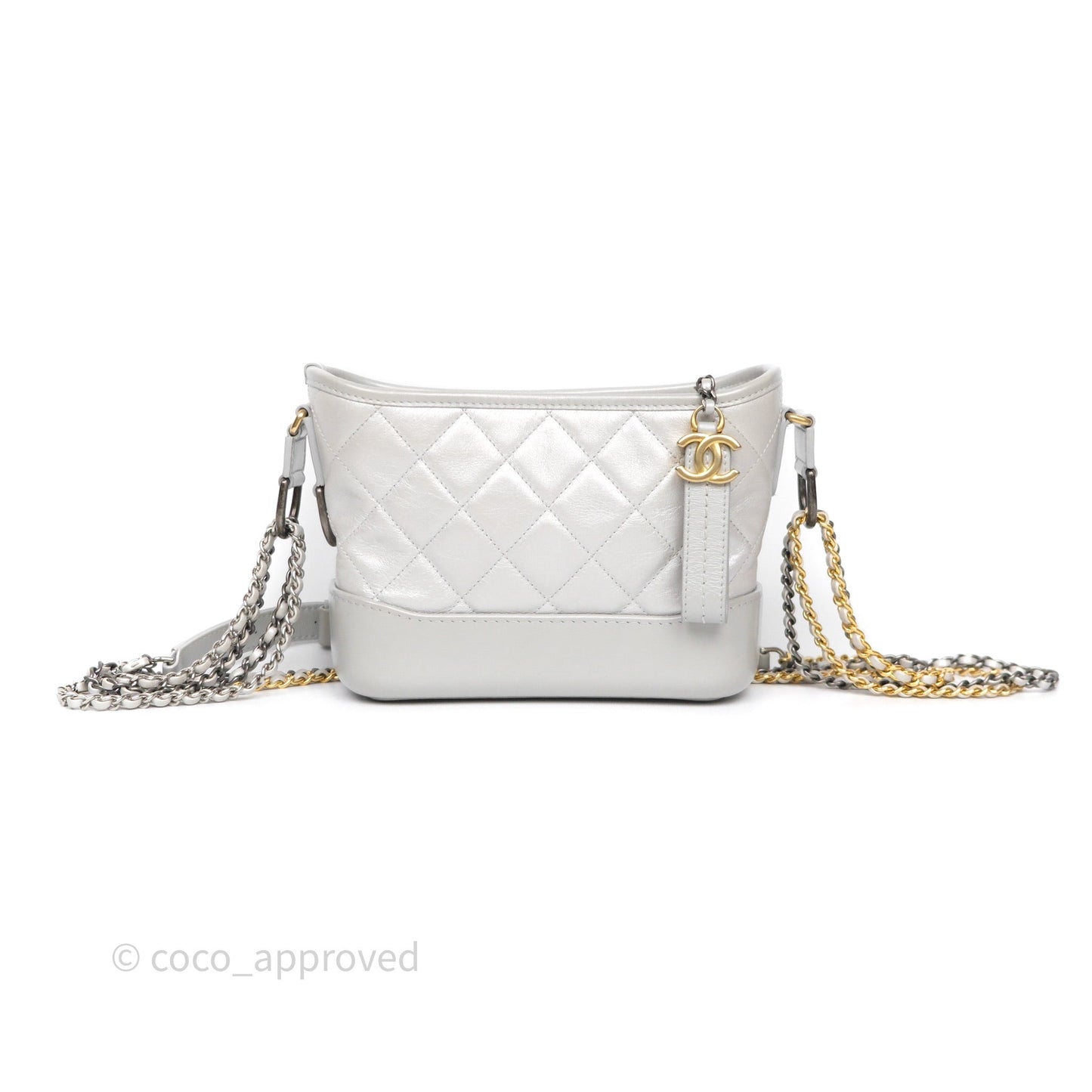 Chanel Small Gabrielle Hobo Quilted Pearly Iridescent Silver Aged Calfskin