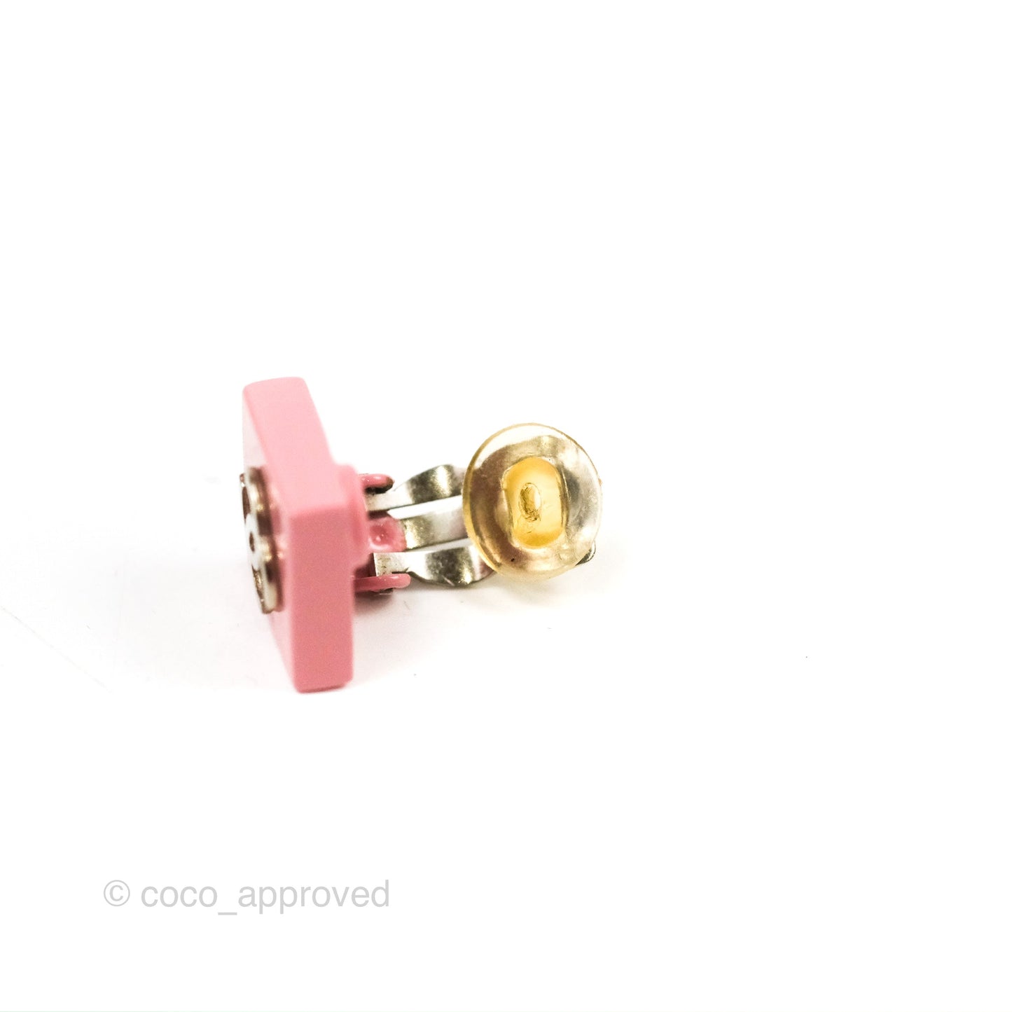 Chanel Vintage CC Pink Square Ear Clips Silver Tone 04P