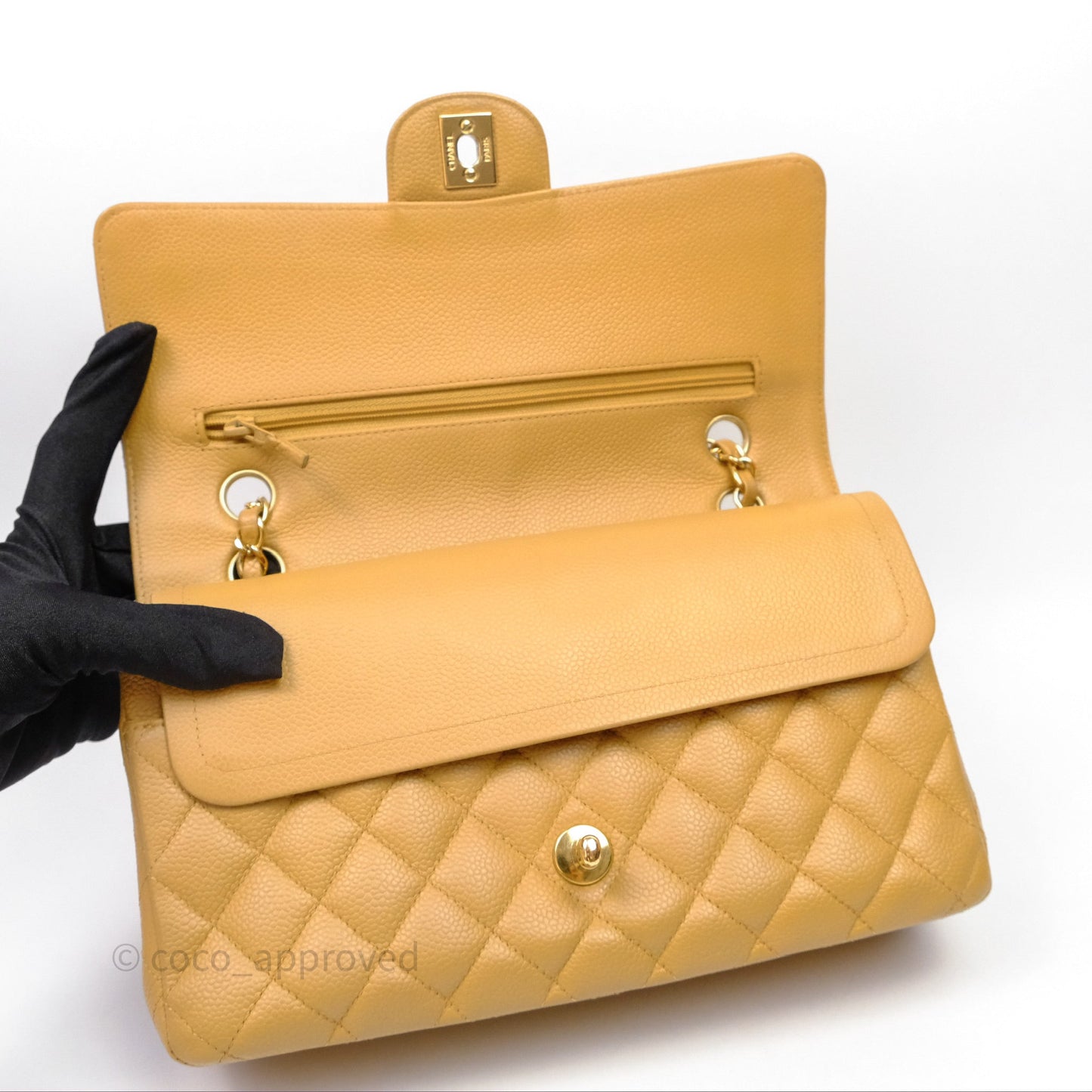 Chanel Medium Quilted  Flap Vintage Dark Beige Caviar 24K Gold Hardware