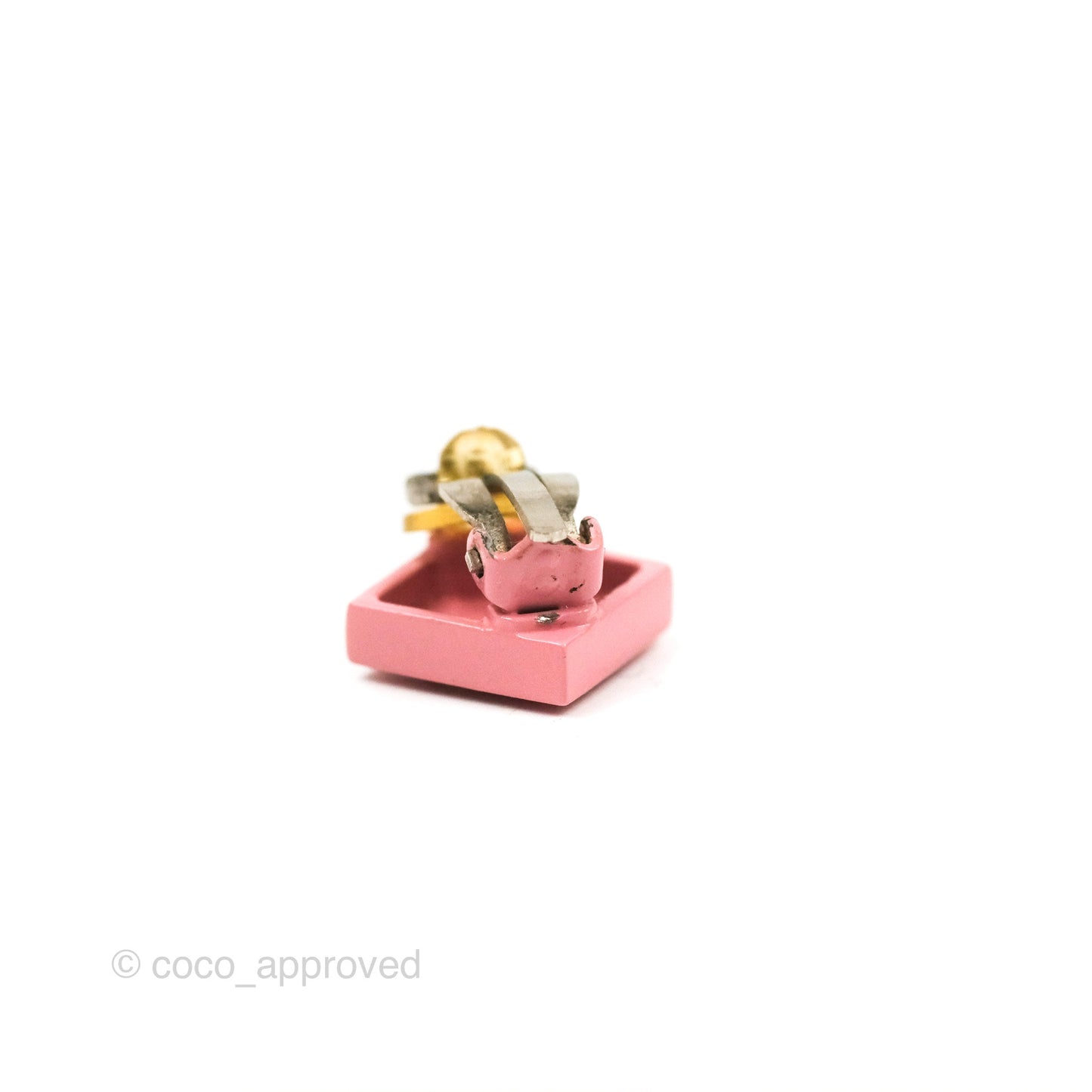 Chanel Vintage CC Pink Square Ear Clips Silver Tone 04P