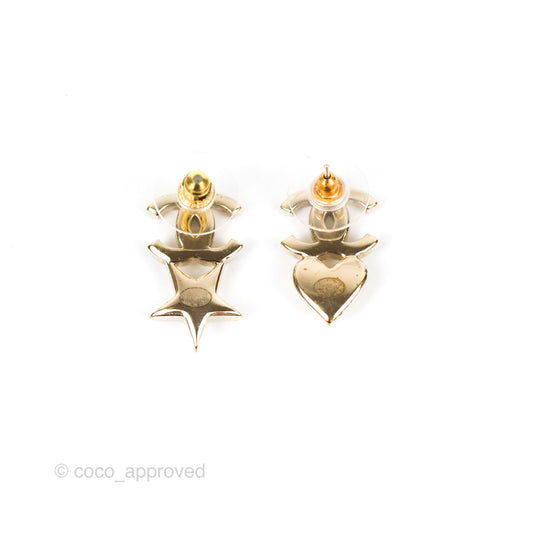 Chanel Crystal CC Star & Heart Pearl Earrings Gold Tone 19B