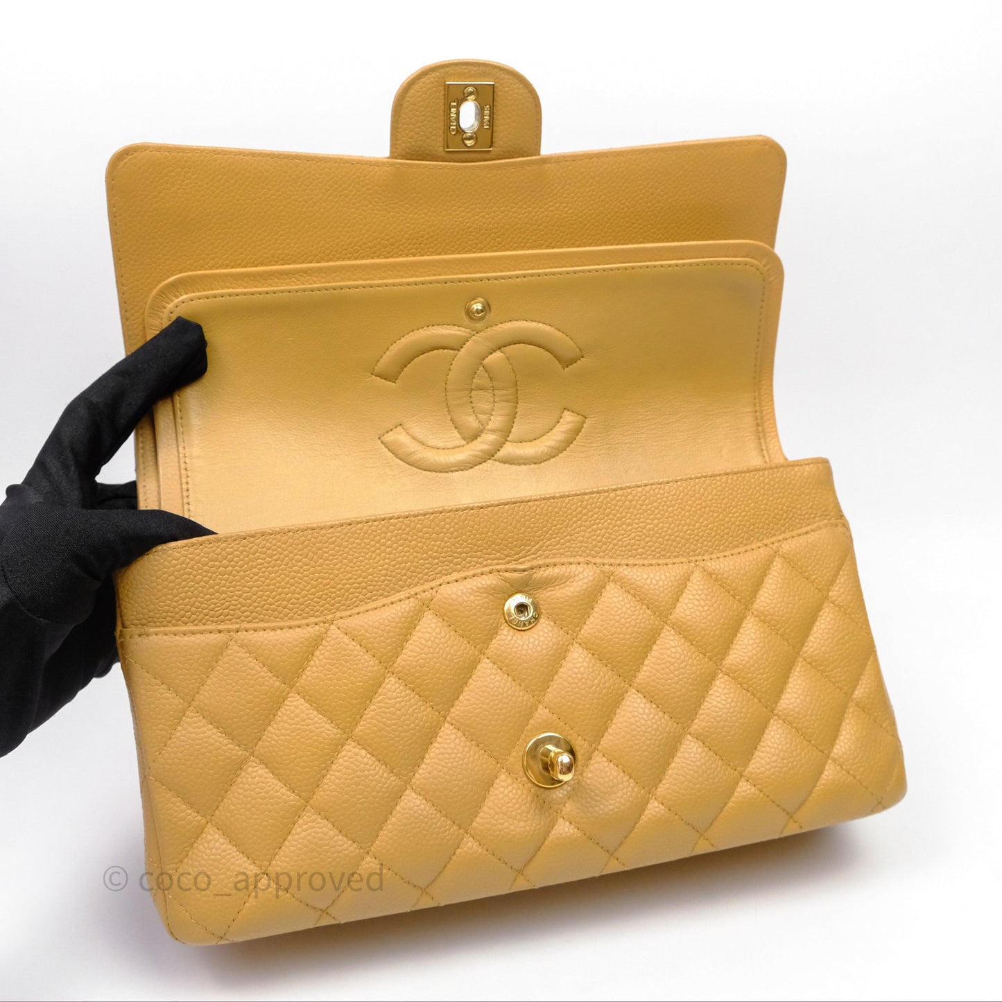 Chanel Medium Quilted  Flap Vintage Dark Beige Caviar 24K Gold Hardware