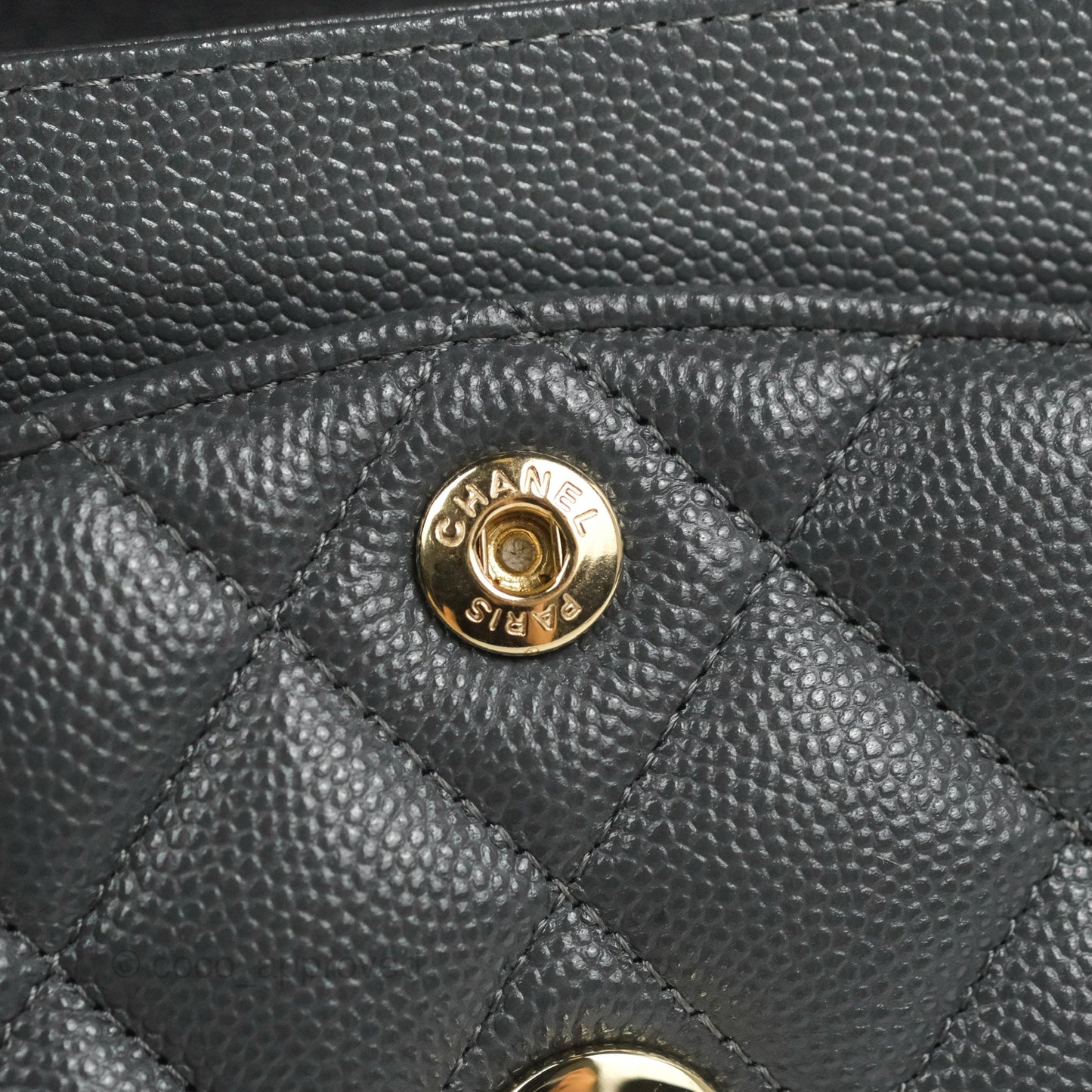 Chanel Small Classic Quilted Flap Dark Grey Caviar Gold Hardware
