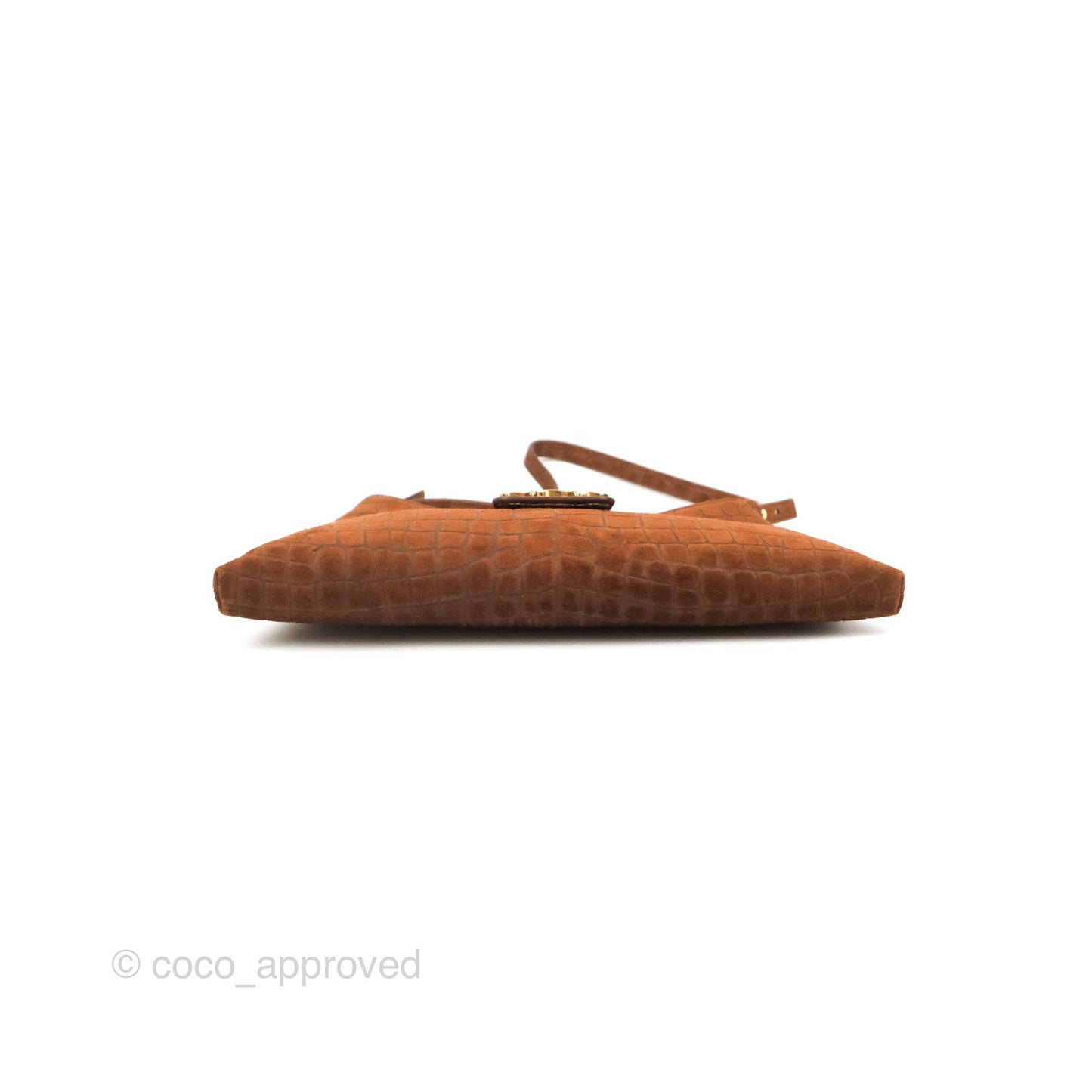Celine Wiltern Clutch Triomphe Soft Crocodile Embossed Suede Calfskin Brown