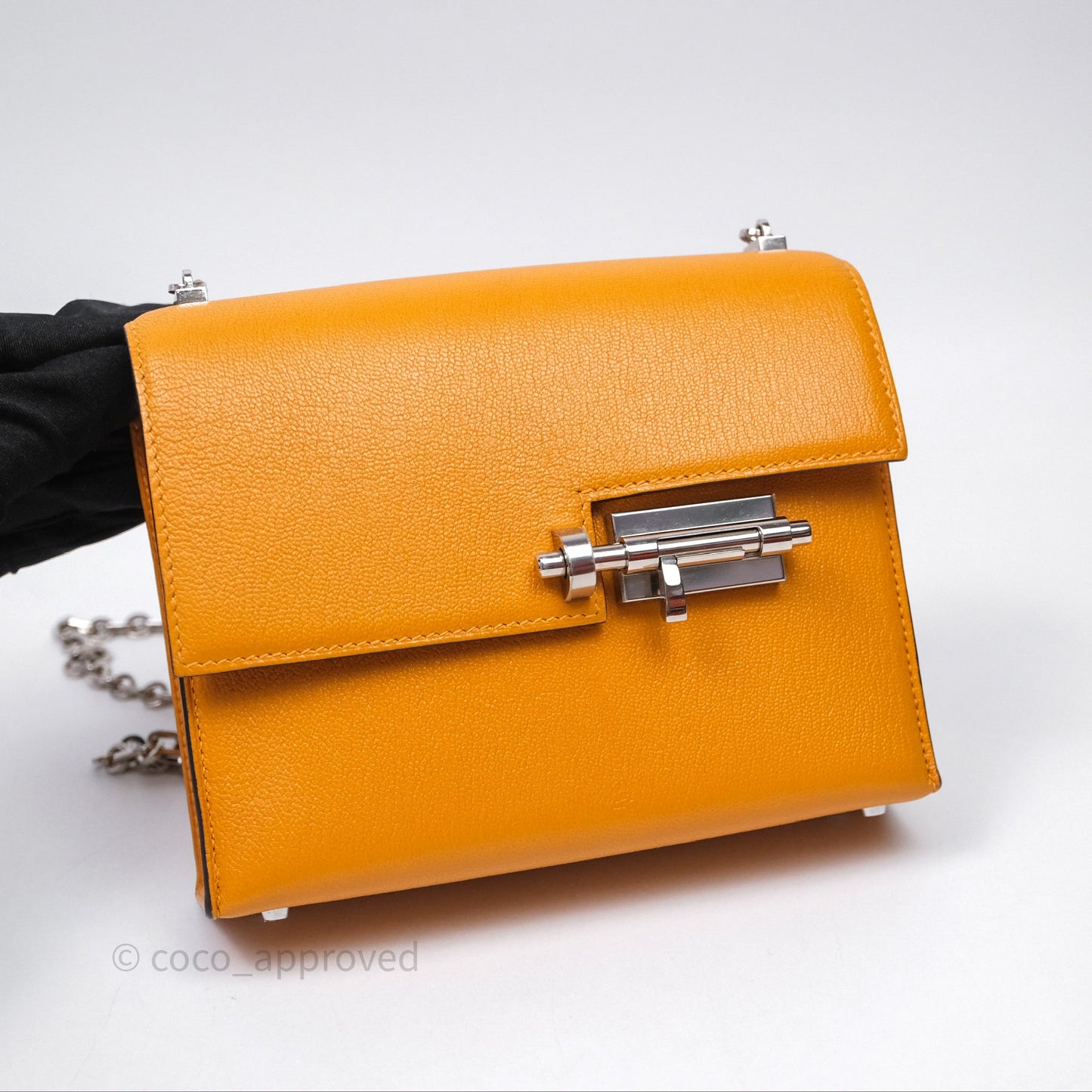 Hermes Mini Verrou Chaine Bag Chevre Mysore Toffee 1H Palladium Hardware