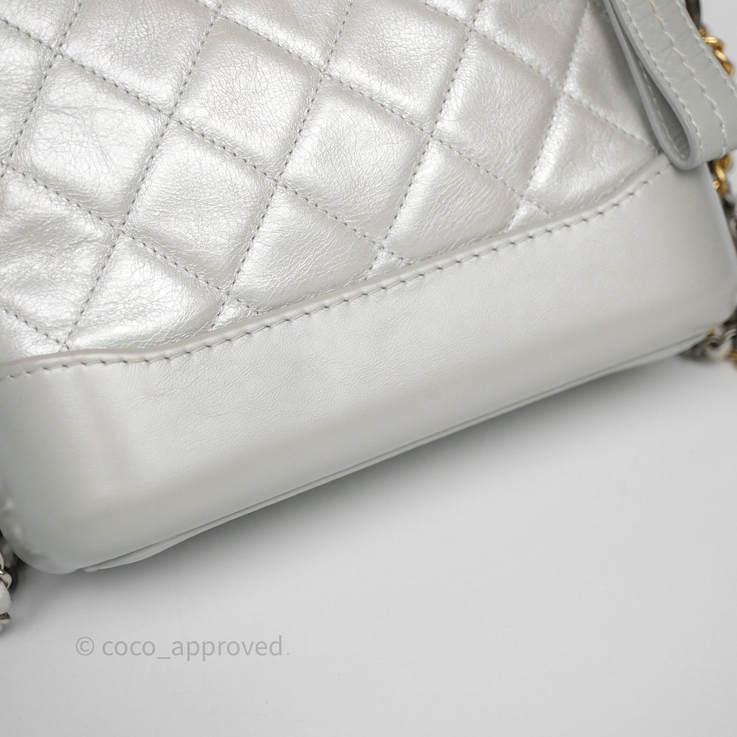 Chanel Small Gabrielle Hobo Quilted Pearly Iridescent Silver Aged Calfskin