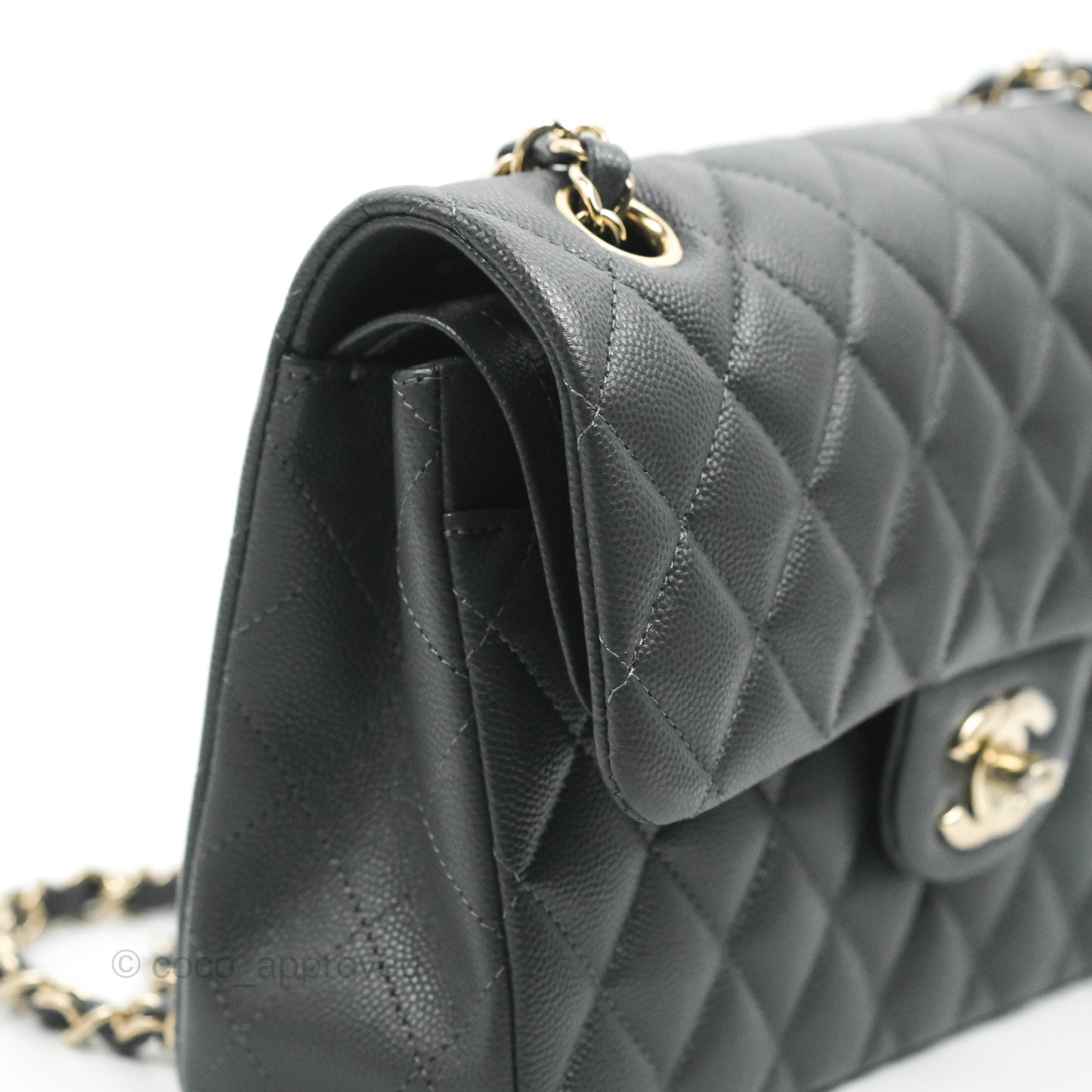 Chanel Small Classic Quilted Flap Dark Grey Caviar Gold Hardware