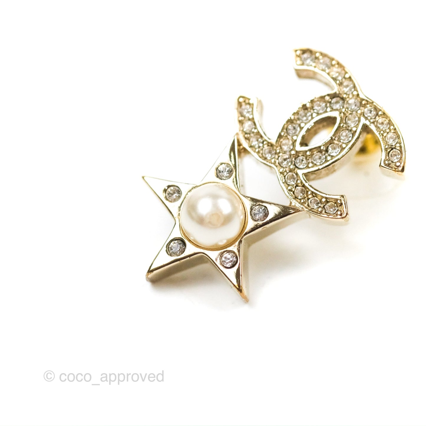 Chanel Crystal CC Star & Heart Pearl Earrings Gold Tone 19B