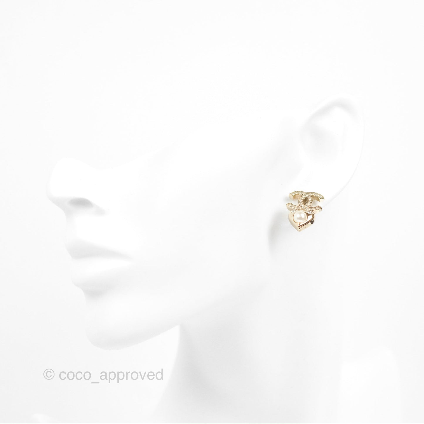 Chanel Crystal CC Star & Heart Pearl Earrings Gold Tone 19B