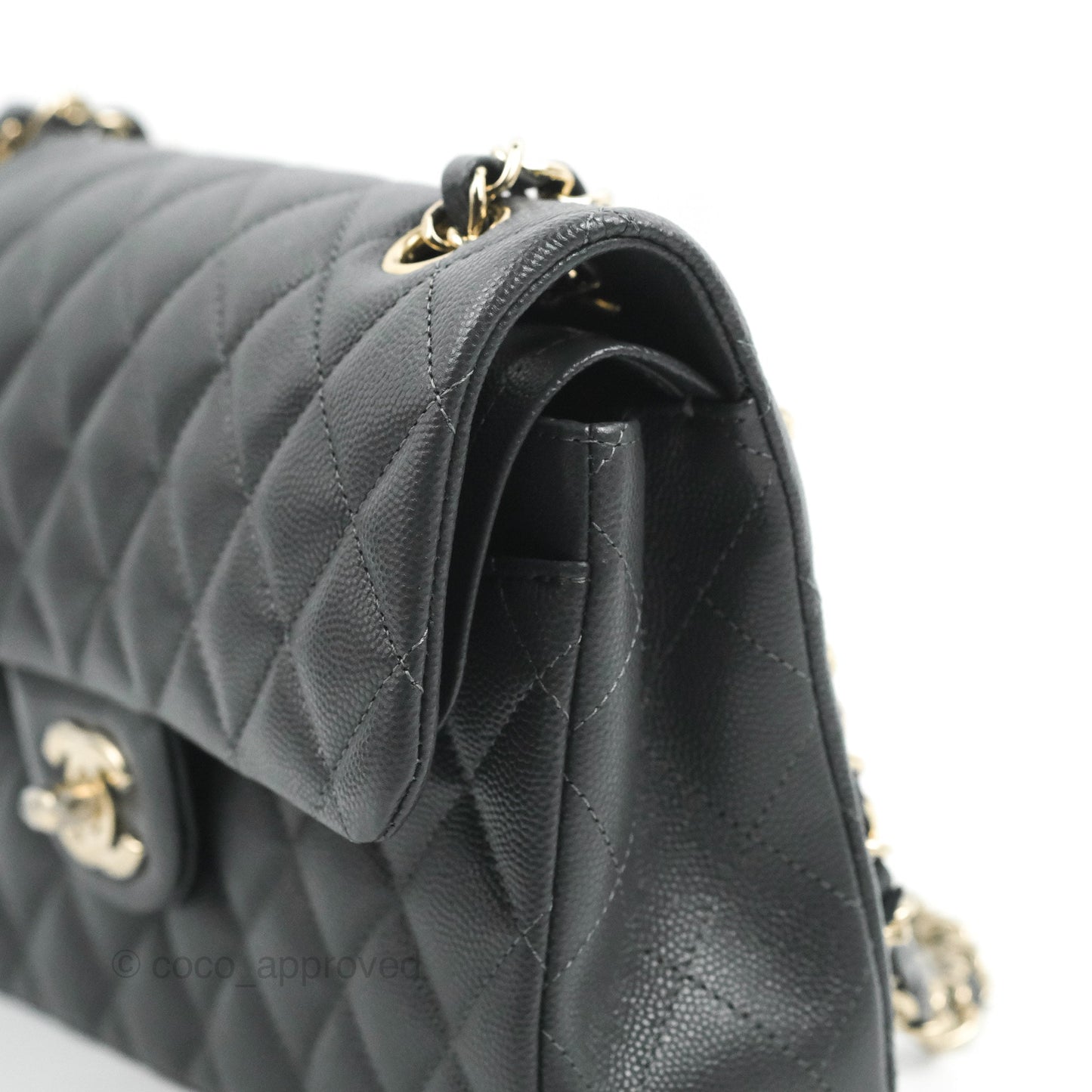 Chanel Small Classic Quilted Flap Dark Grey Caviar Gold Hardware