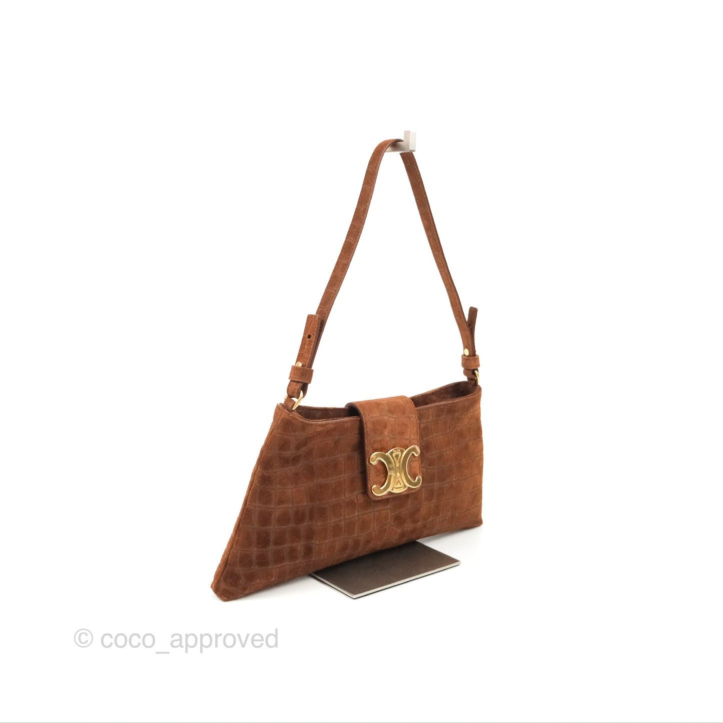 Celine Wiltern Clutch Triomphe Soft Crocodile Embossed Suede Calfskin Brown