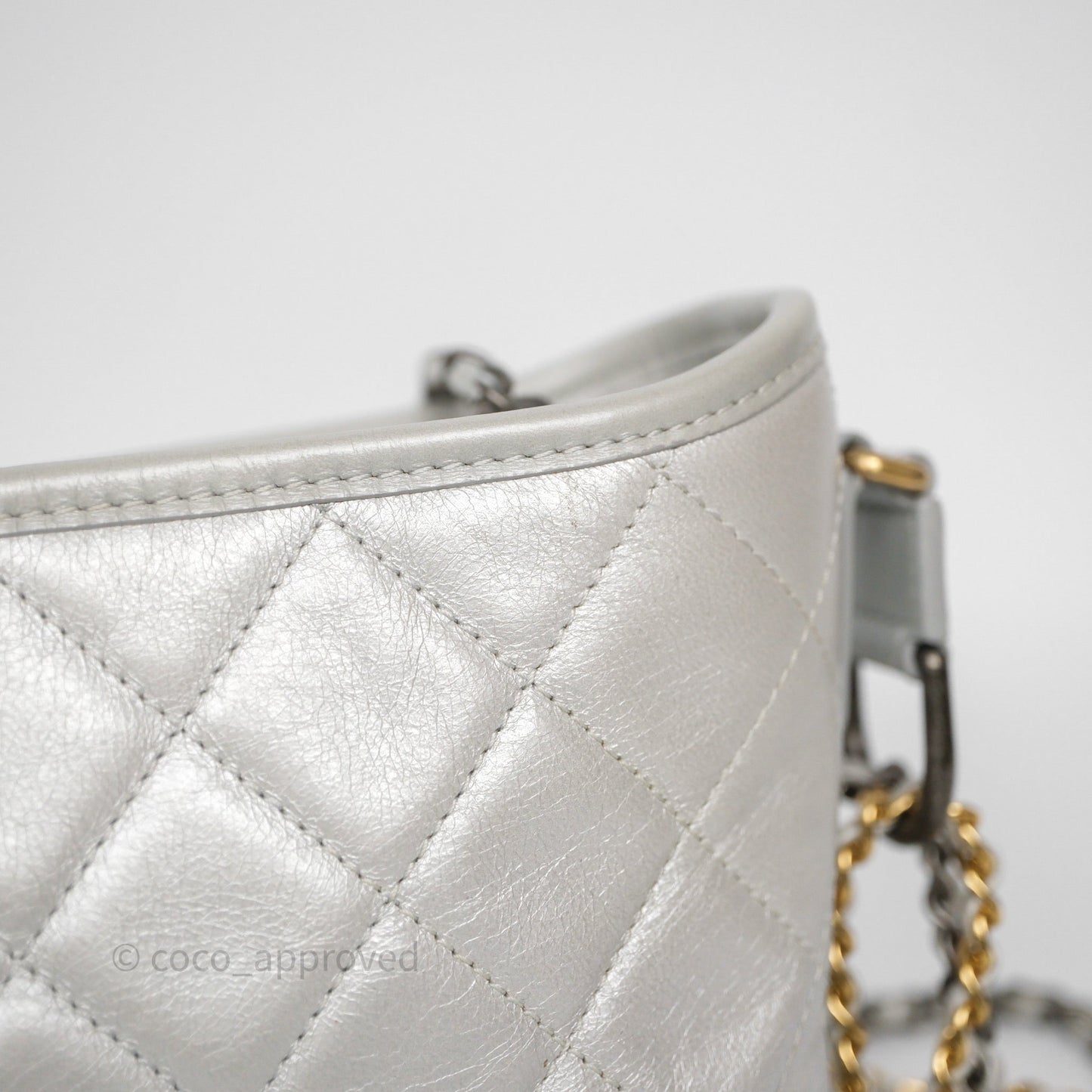 Chanel Small Gabrielle Hobo Quilted Pearly Iridescent Silver Aged Calfskin