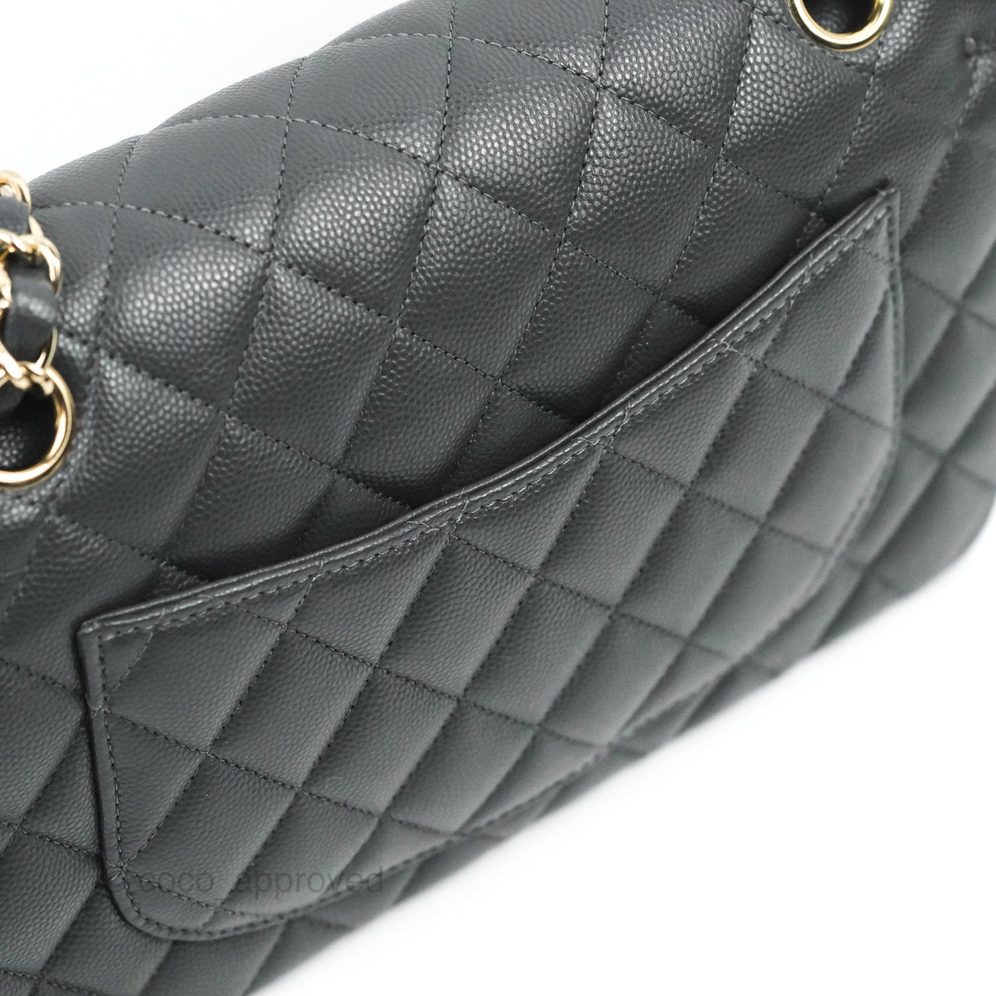 Chanel Small Classic Quilted Flap Dark Grey Caviar Gold Hardware
