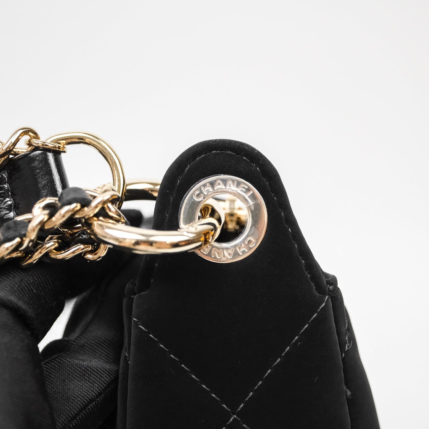 Chanel Clutch With Chain Velvet Effect Nylon Aged Gold Hardware