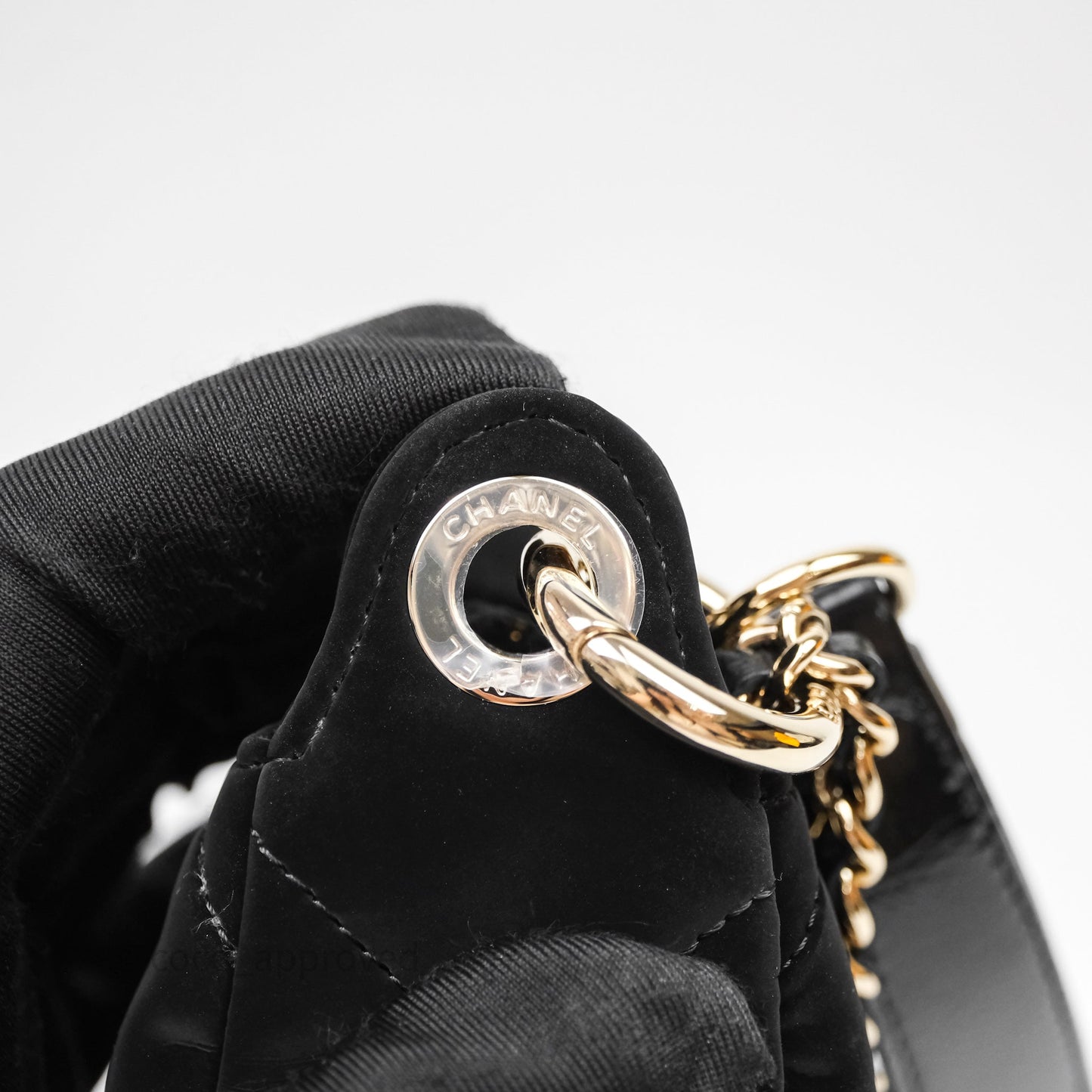 Chanel Clutch With Chain Velvet Effect Nylon Aged Gold Hardware