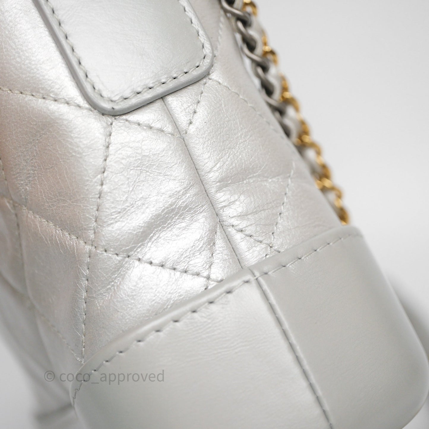 Chanel Small Gabrielle Hobo Quilted Pearly Iridescent Silver Aged Calfskin