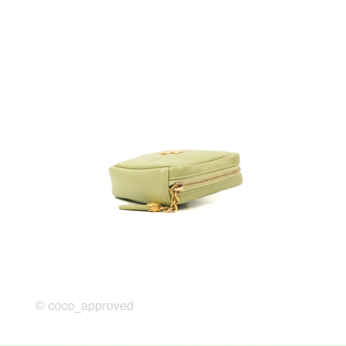 Chanel Diamond Belt Coin Purse Avocado Green Lambskin Gold Hardware