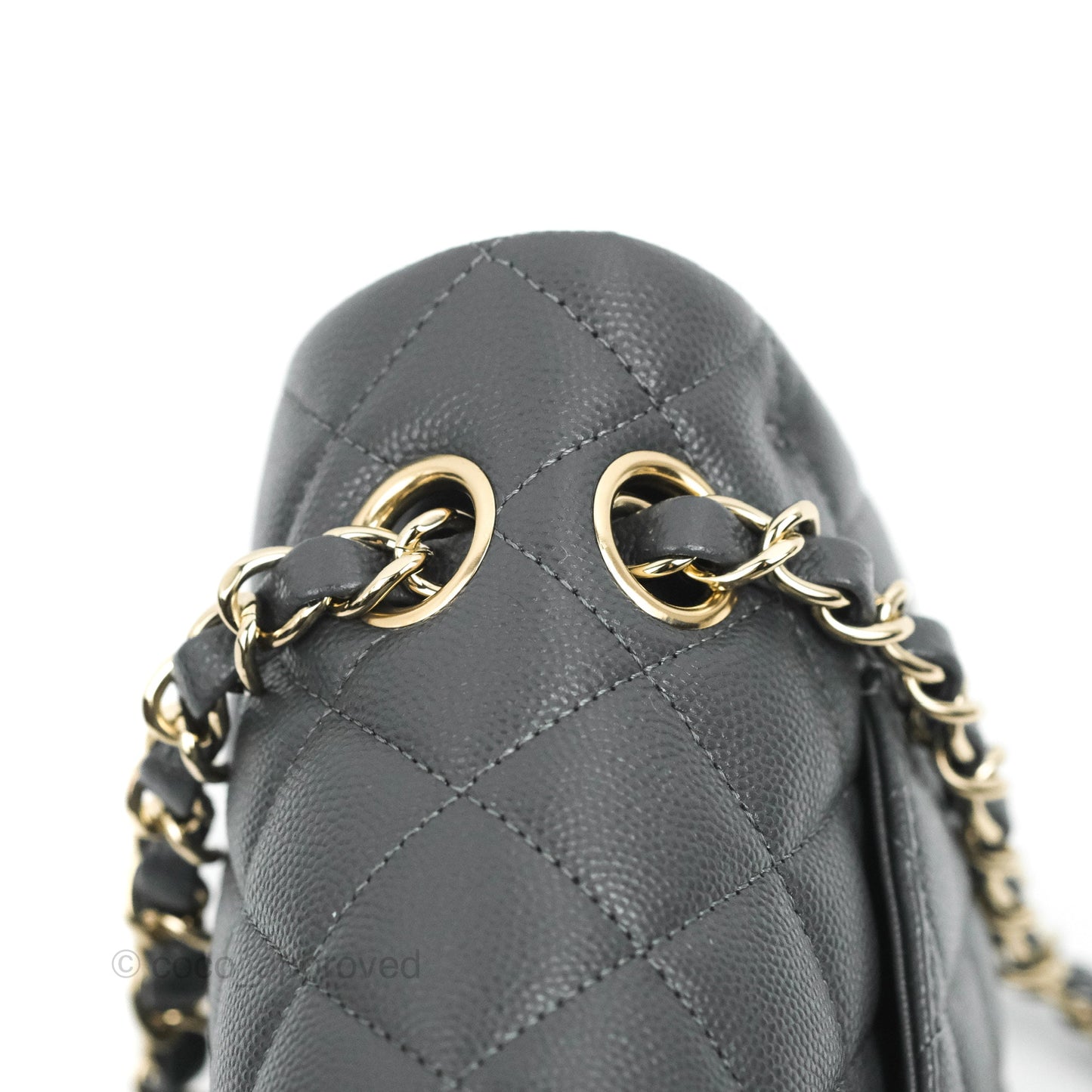 Chanel Small Classic Quilted Flap Dark Grey Caviar Gold Hardware