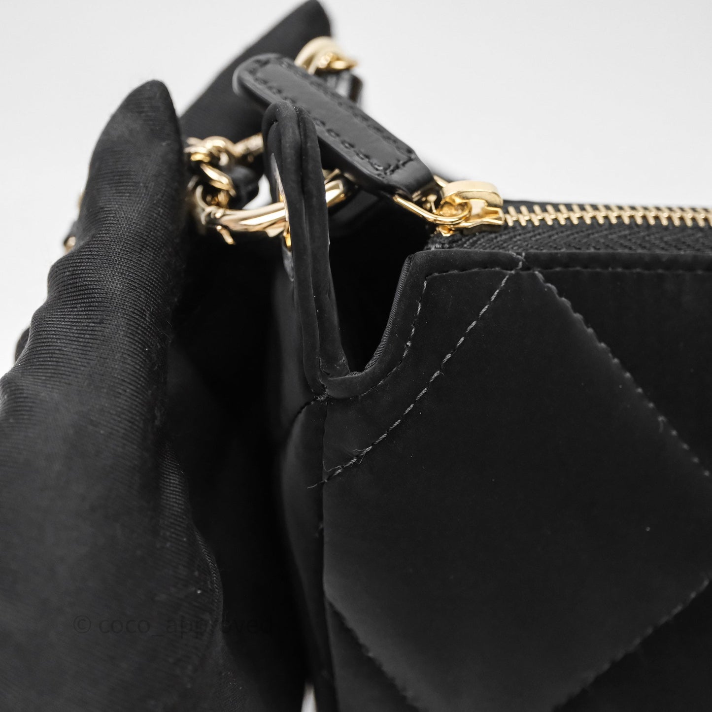 Chanel Clutch With Chain Velvet Effect Nylon Aged Gold Hardware