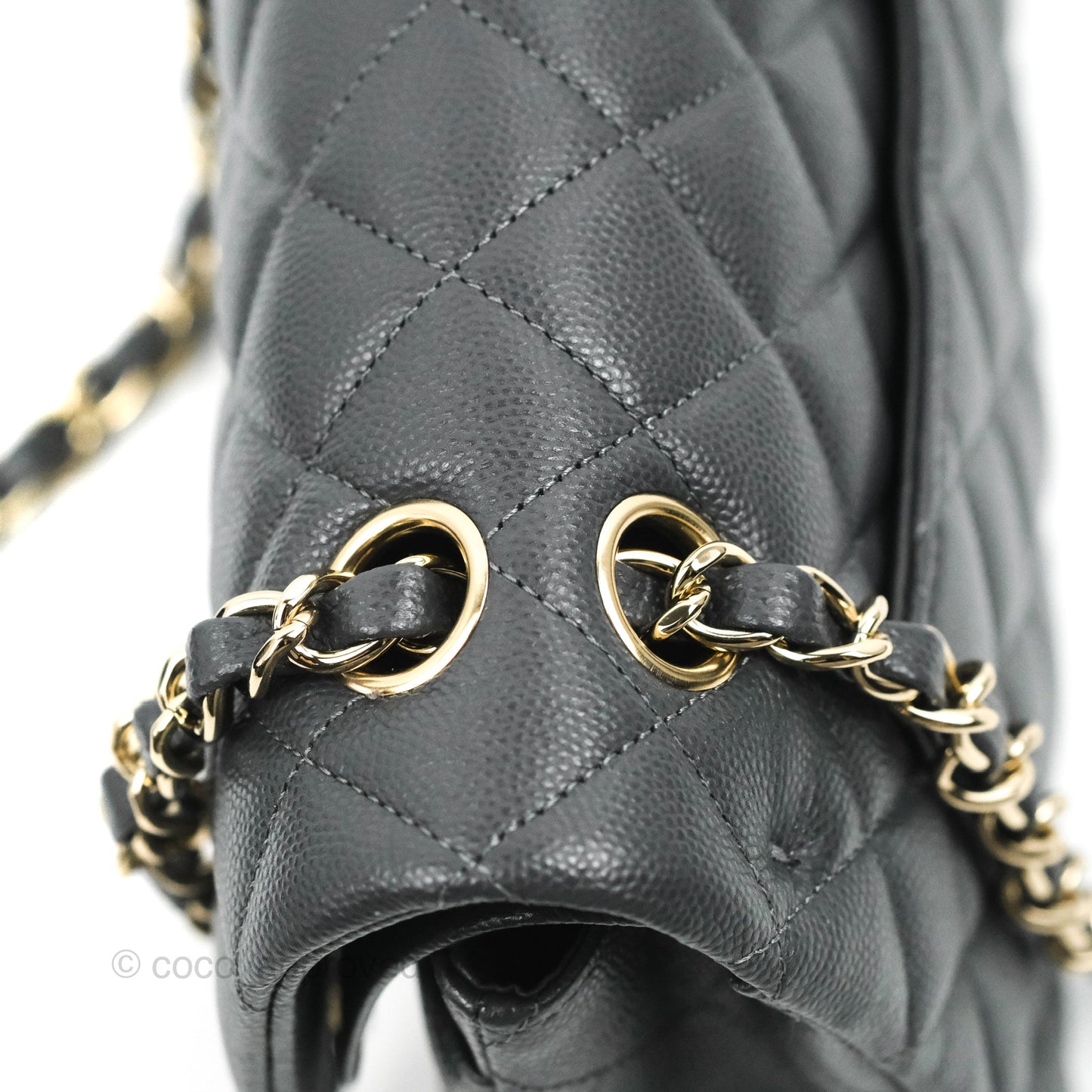 Chanel Small Classic Quilted Flap Dark Grey Caviar Gold Hardware