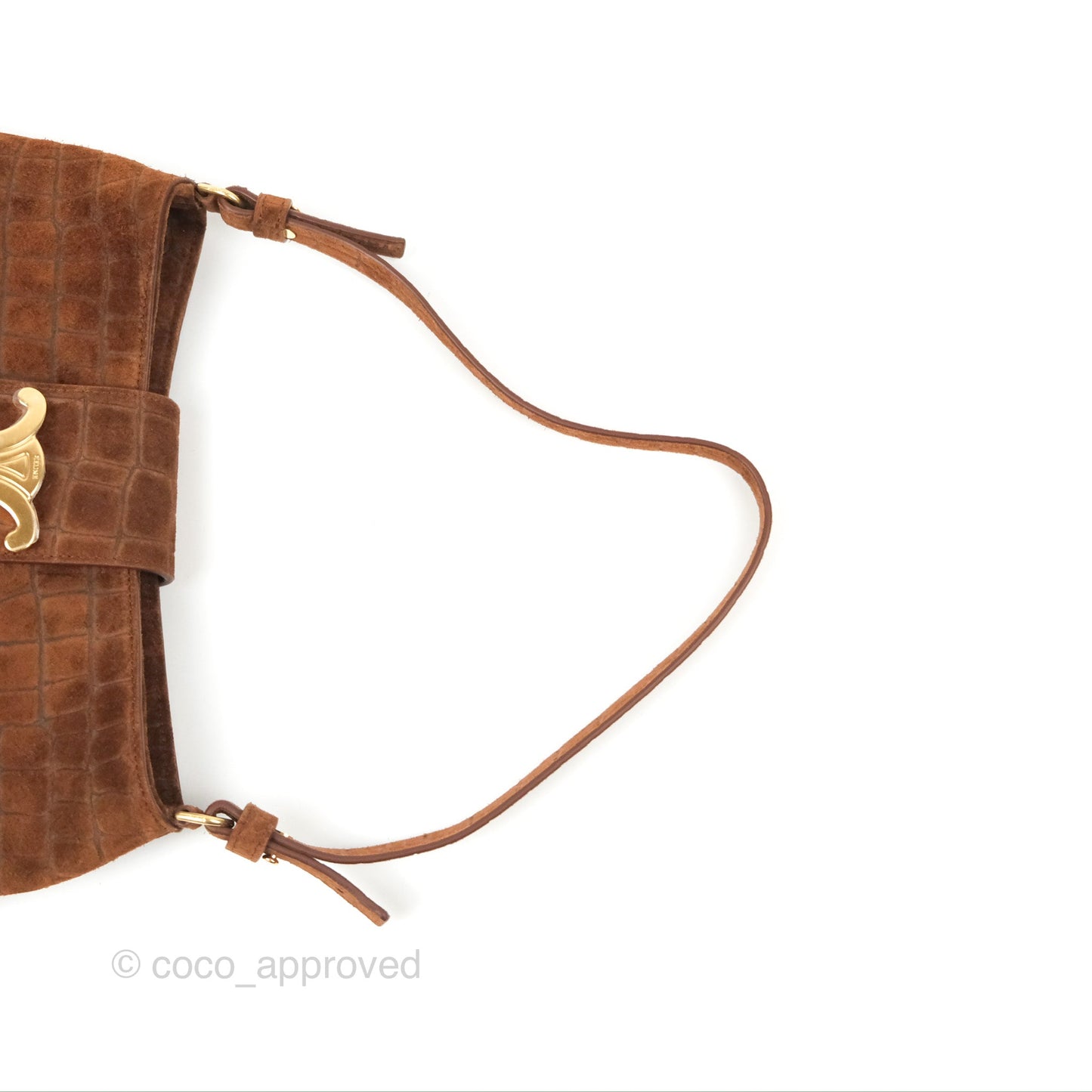 Celine Wiltern Clutch Triomphe Soft Crocodile Embossed Suede Calfskin Brown