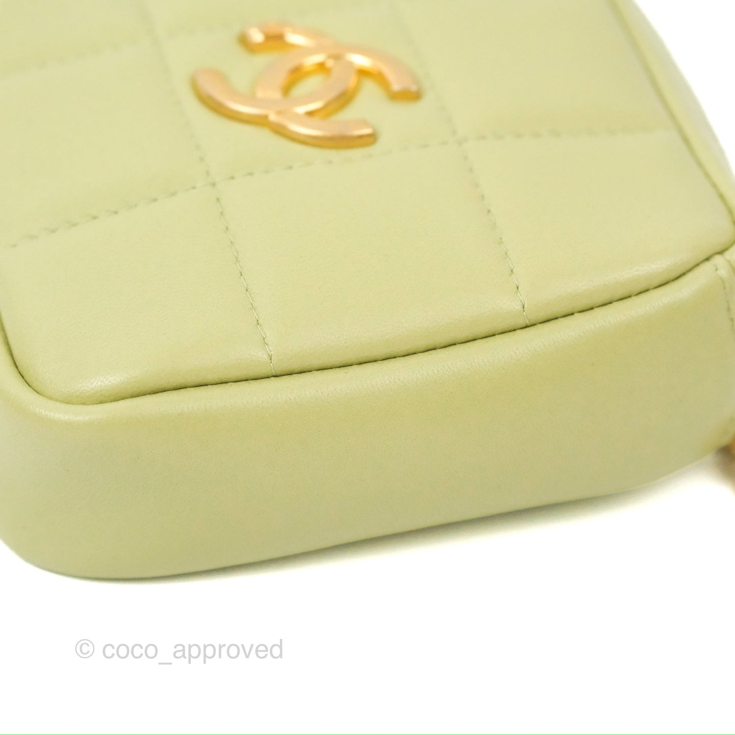 Chanel Diamond Belt Coin Purse Avocado Green Lambskin Gold Hardware