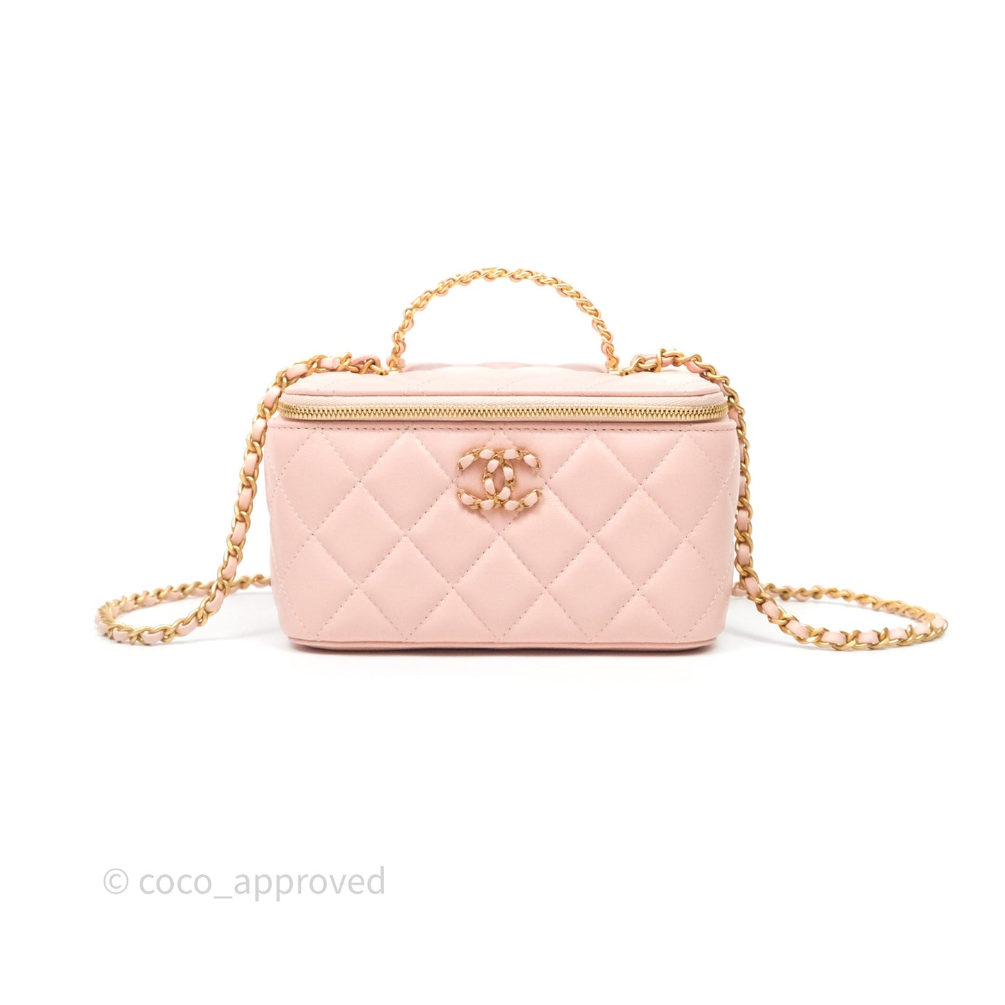 Chanel Vanity Rectangular Top Handle Pink Lambskin Gold Hardware