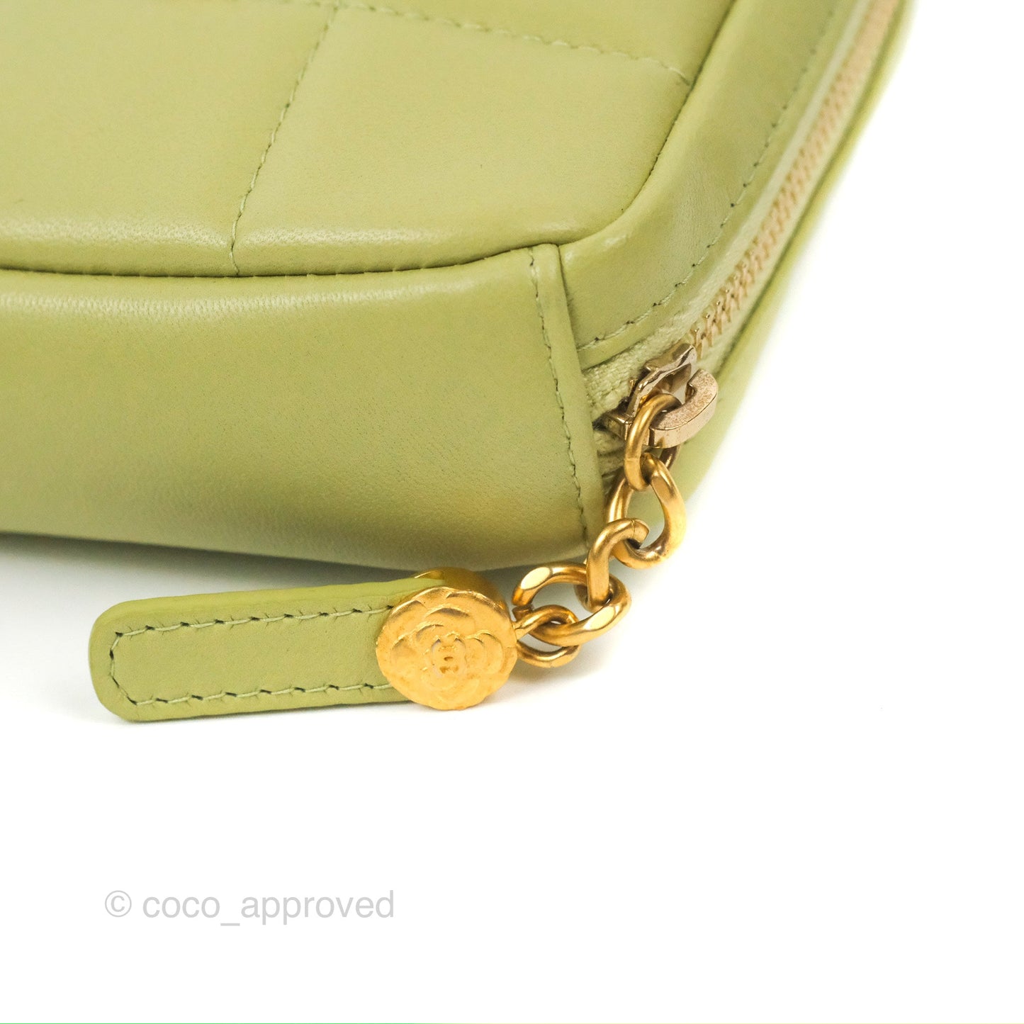 Chanel Diamond Belt Coin Purse Avocado Green Lambskin Gold Hardware