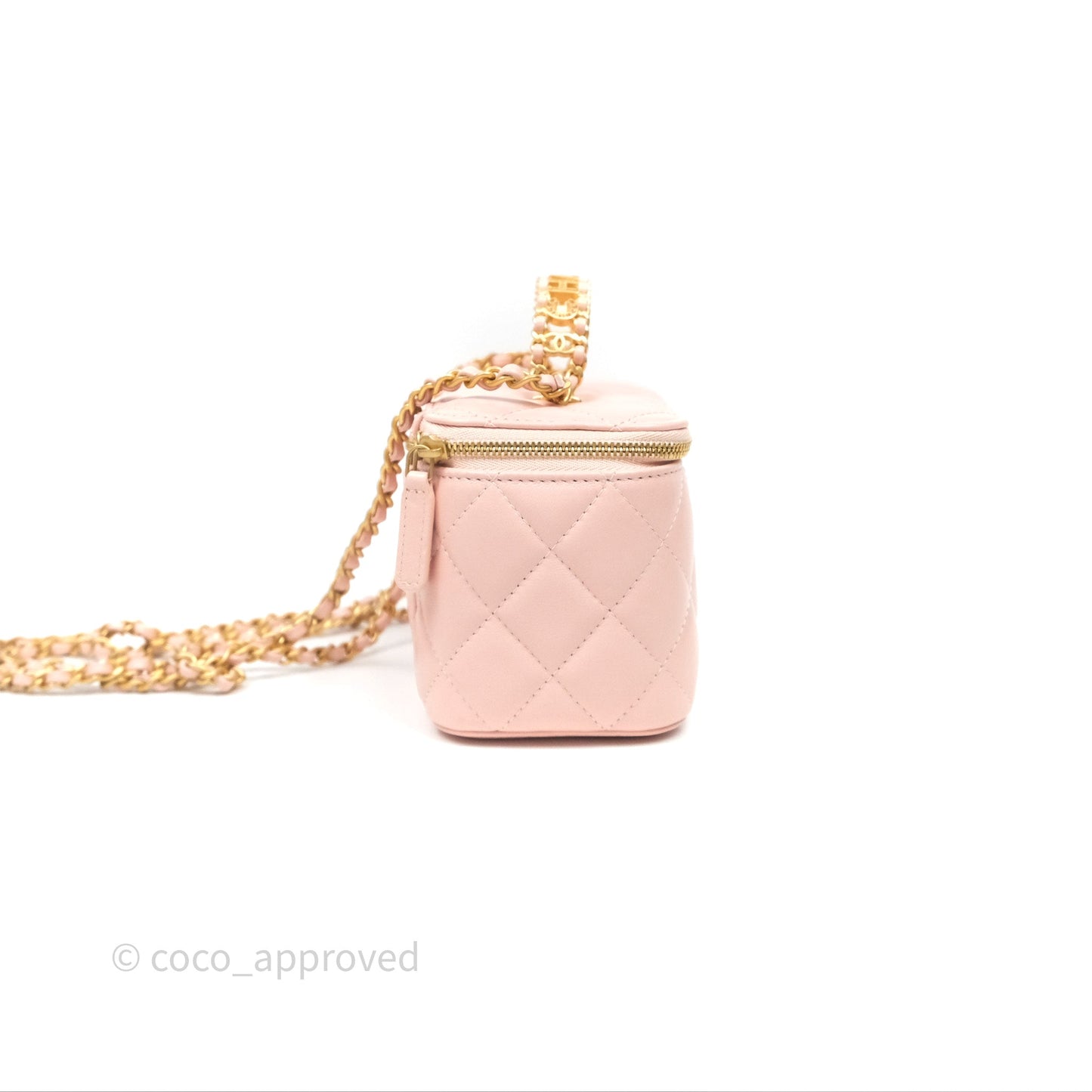 Chanel Vanity Rectangular Top Handle Pink Lambskin Gold Hardware