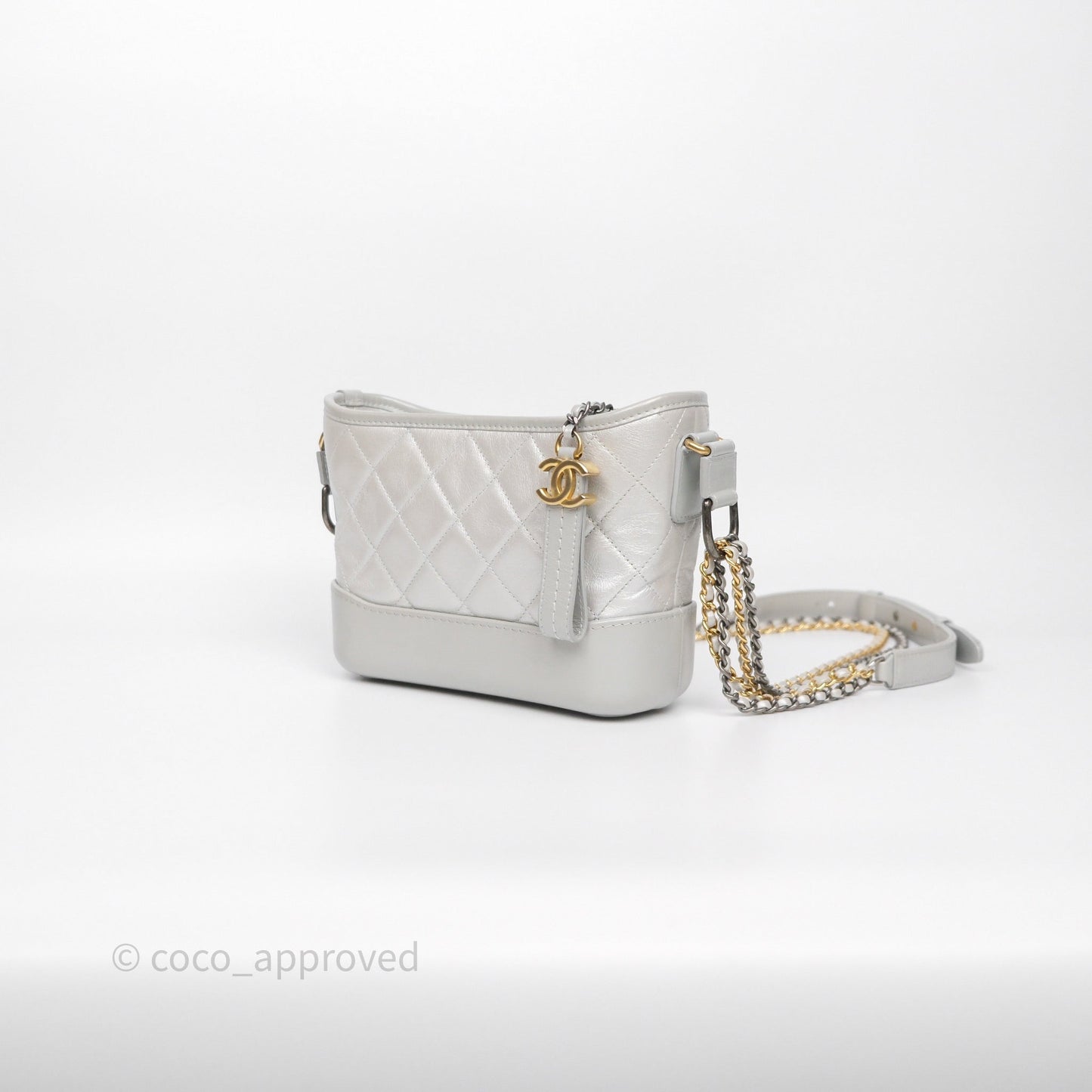 Chanel Small Gabrielle Hobo Quilted Pearly Iridescent Silver Aged Calfskin