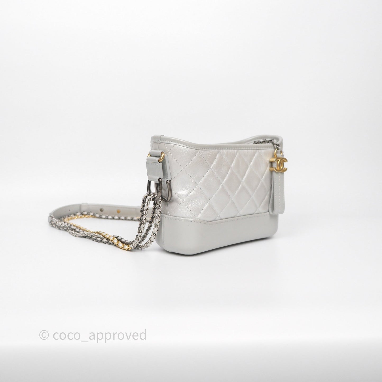 Chanel Small Gabrielle Hobo Quilted Pearly Iridescent Silver Aged Calfskin