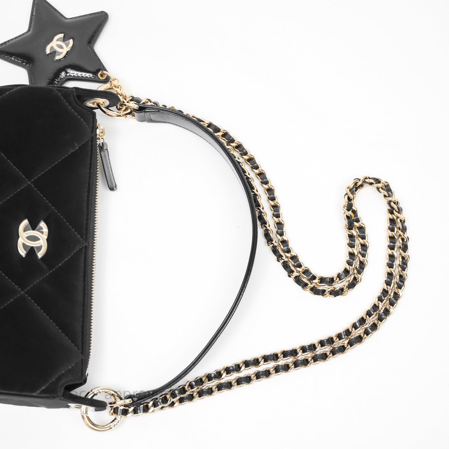 Chanel Clutch With Chain Velvet Effect Nylon Aged Gold Hardware