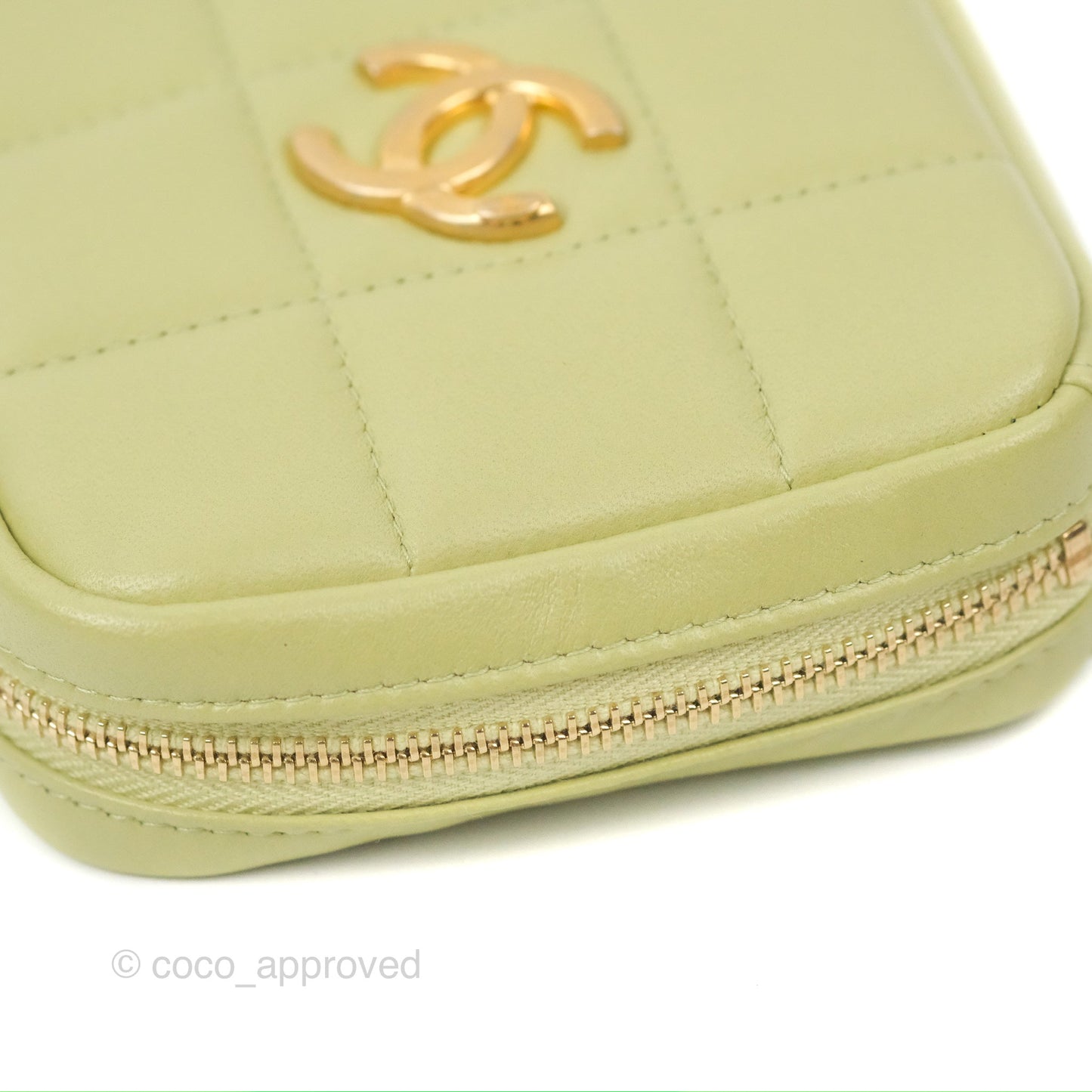 Chanel Diamond Belt Coin Purse Avocado Green Lambskin Gold Hardware