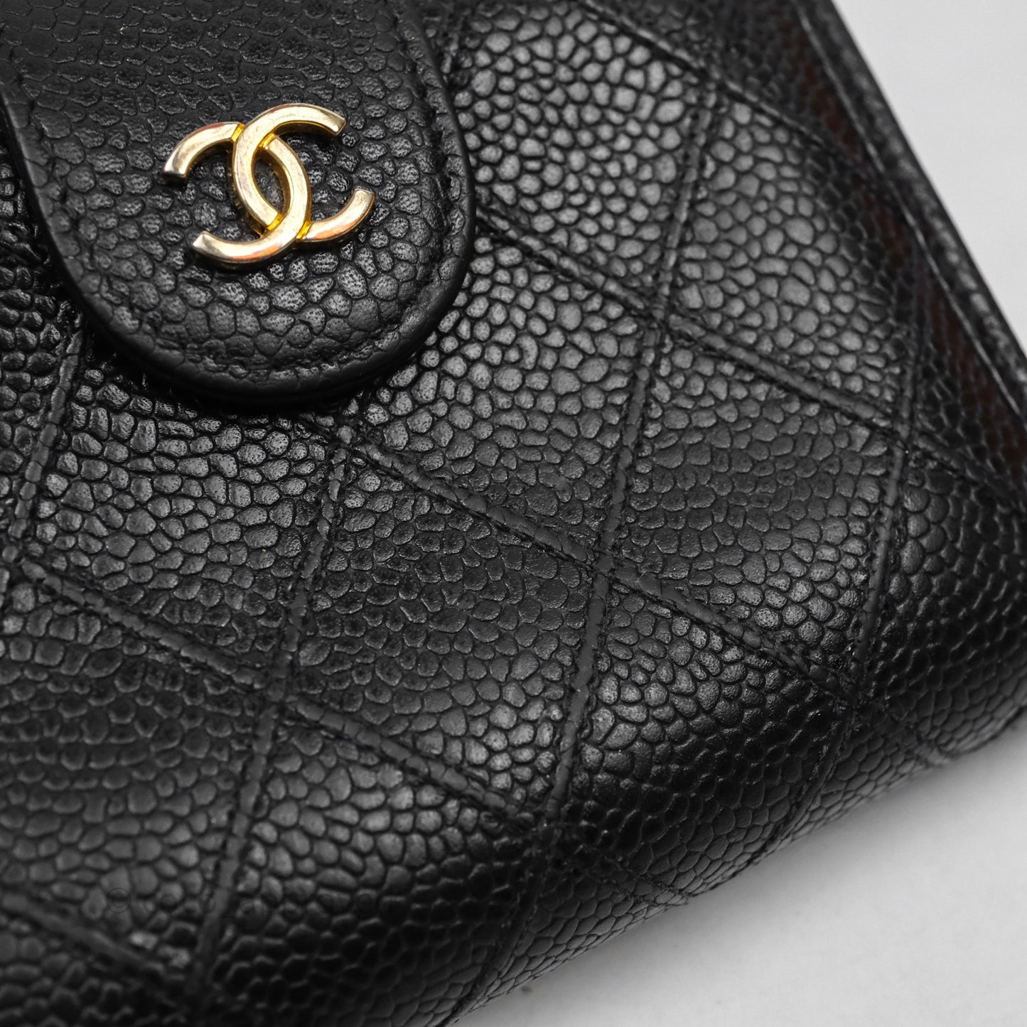 Chanel Vintage Buckle Wallet Black Caviar Gold Hardware⁣