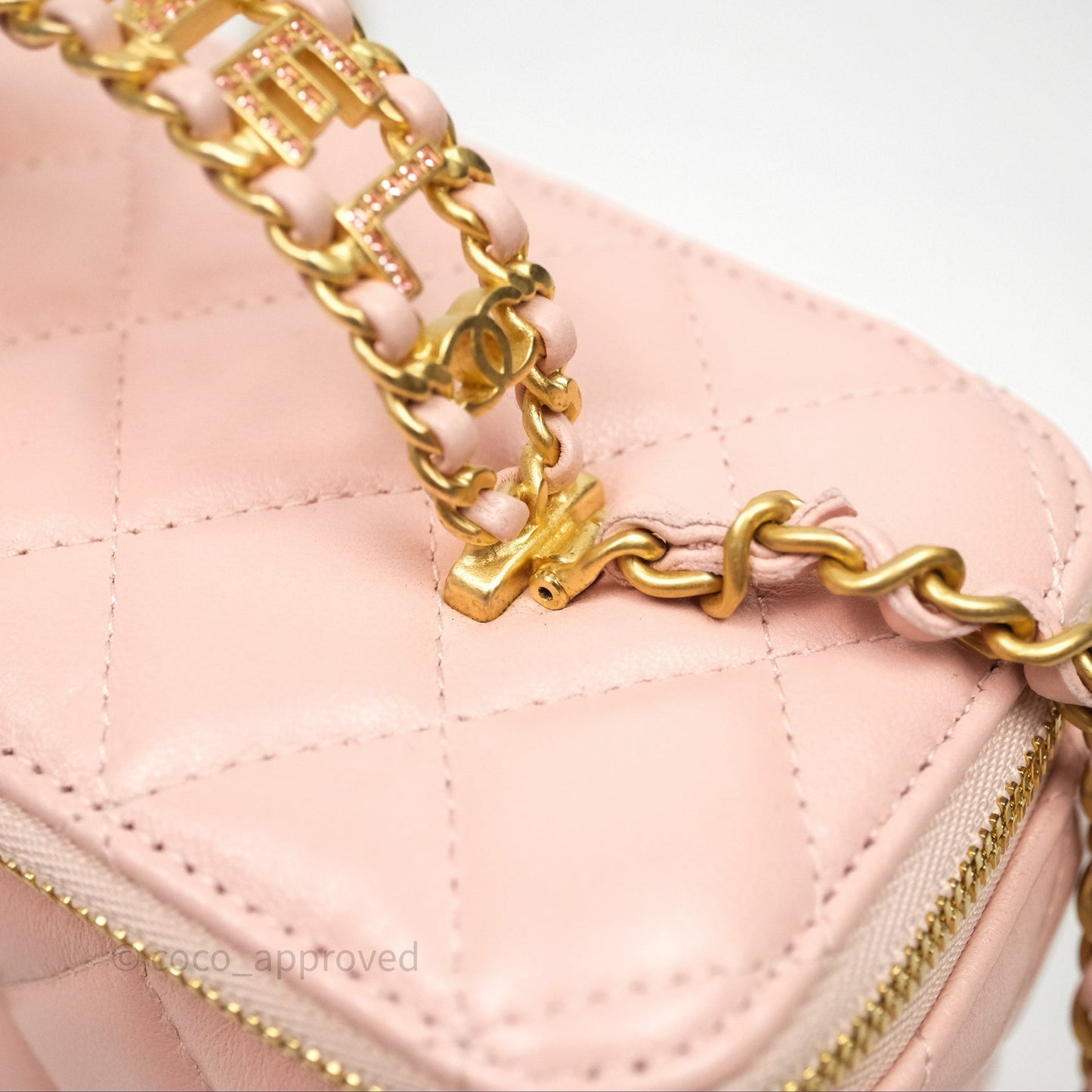 Chanel Vanity Rectangular Top Handle Pink Lambskin Gold Hardware