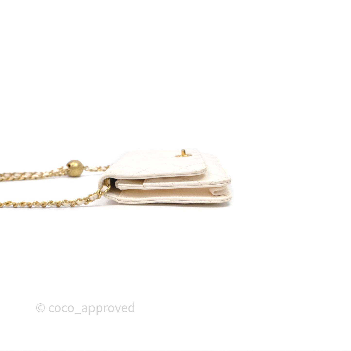 Chanel Quilted Pearl Crush Wallet on Chain WOC Ivory White Lambskin Aged Gold Hardware