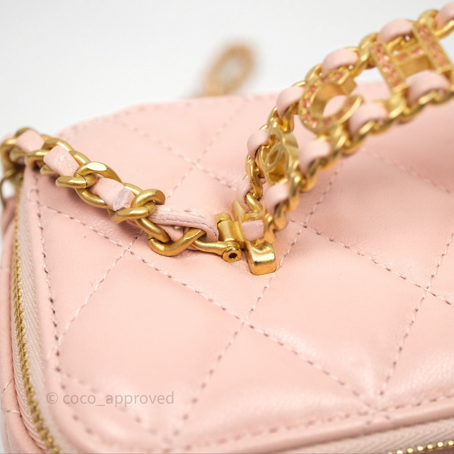 Chanel Vanity Rectangular Top Handle Pink Lambskin Gold Hardware