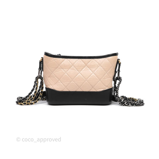 Chanel Small Gabrielle Hobo Quilted Black Beige Aged Calfskin
